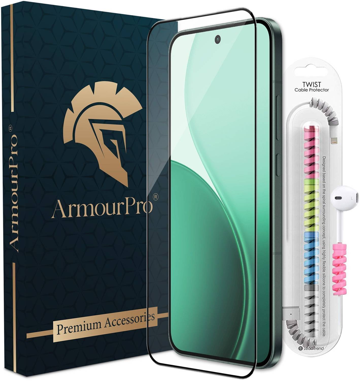 ArmourPro Edge To Edge Tempered Glass for Oppo Reno 14 5G, Reno 14 5G, Tempered Glass With Cable Protector