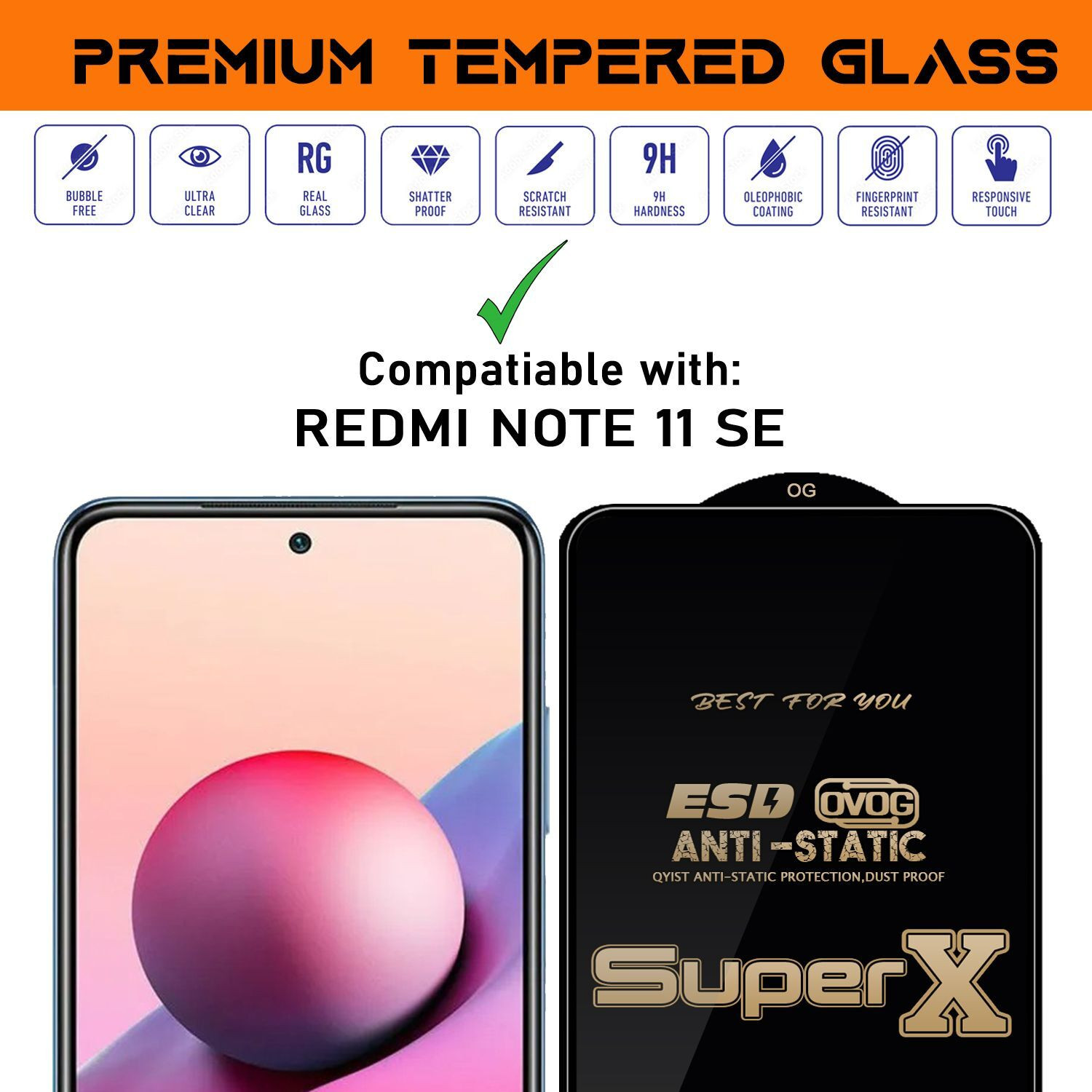 Image of krezee Edge To Edge Tempered Glass for REDMI NOTE 11 SE