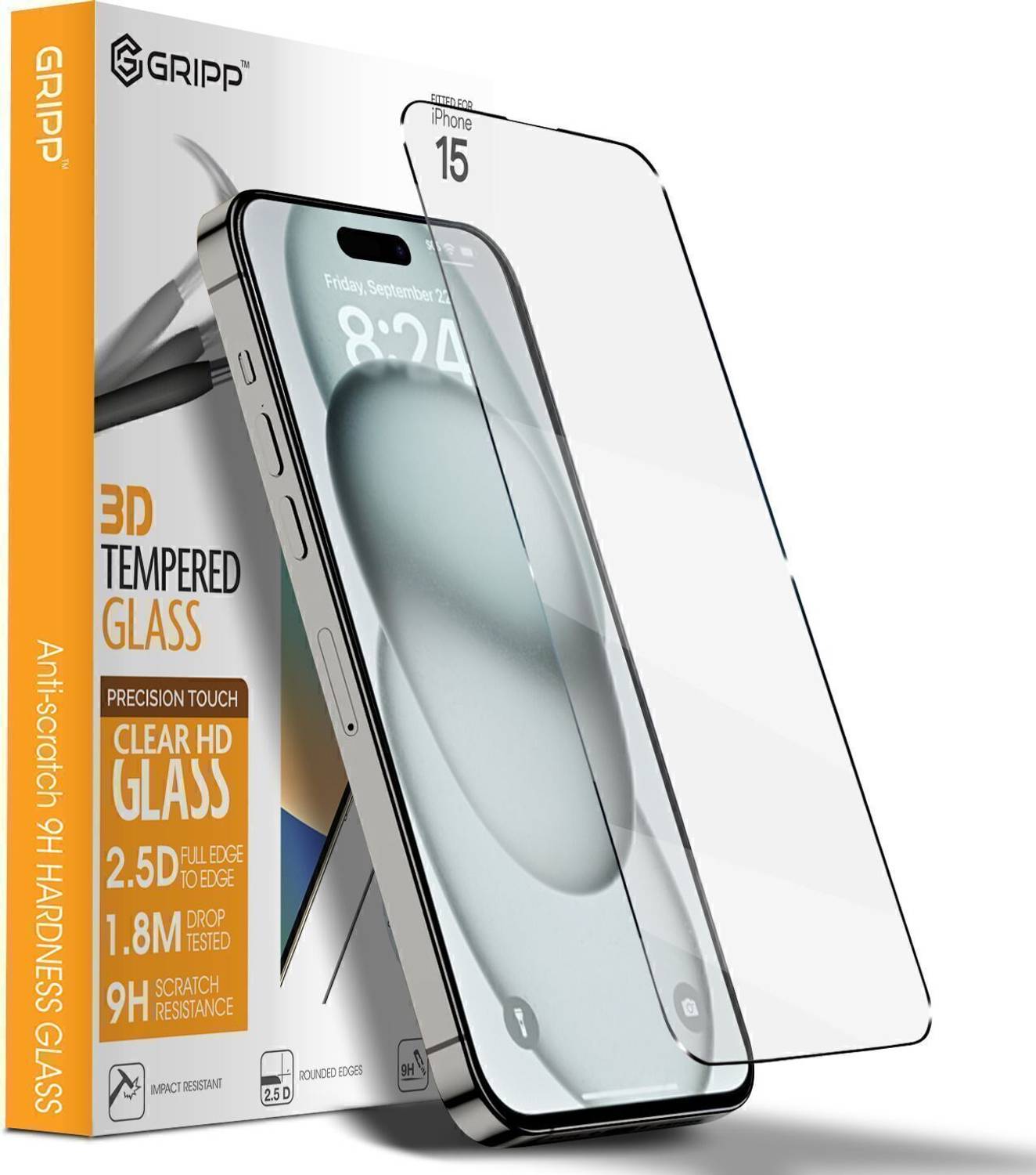 Gripp Edge To Edge Tempered Glass for Apple iPhone 15 Plus iPho