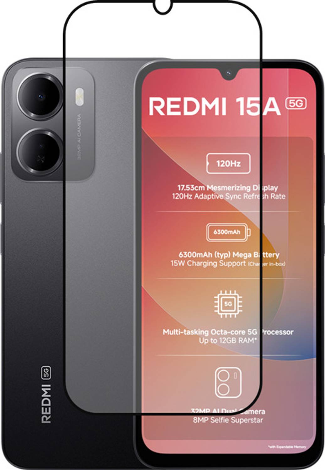 NEXZONE Edge To Edge Tempered Glass for Redmi 15A 5G, Redmi 15a 5G