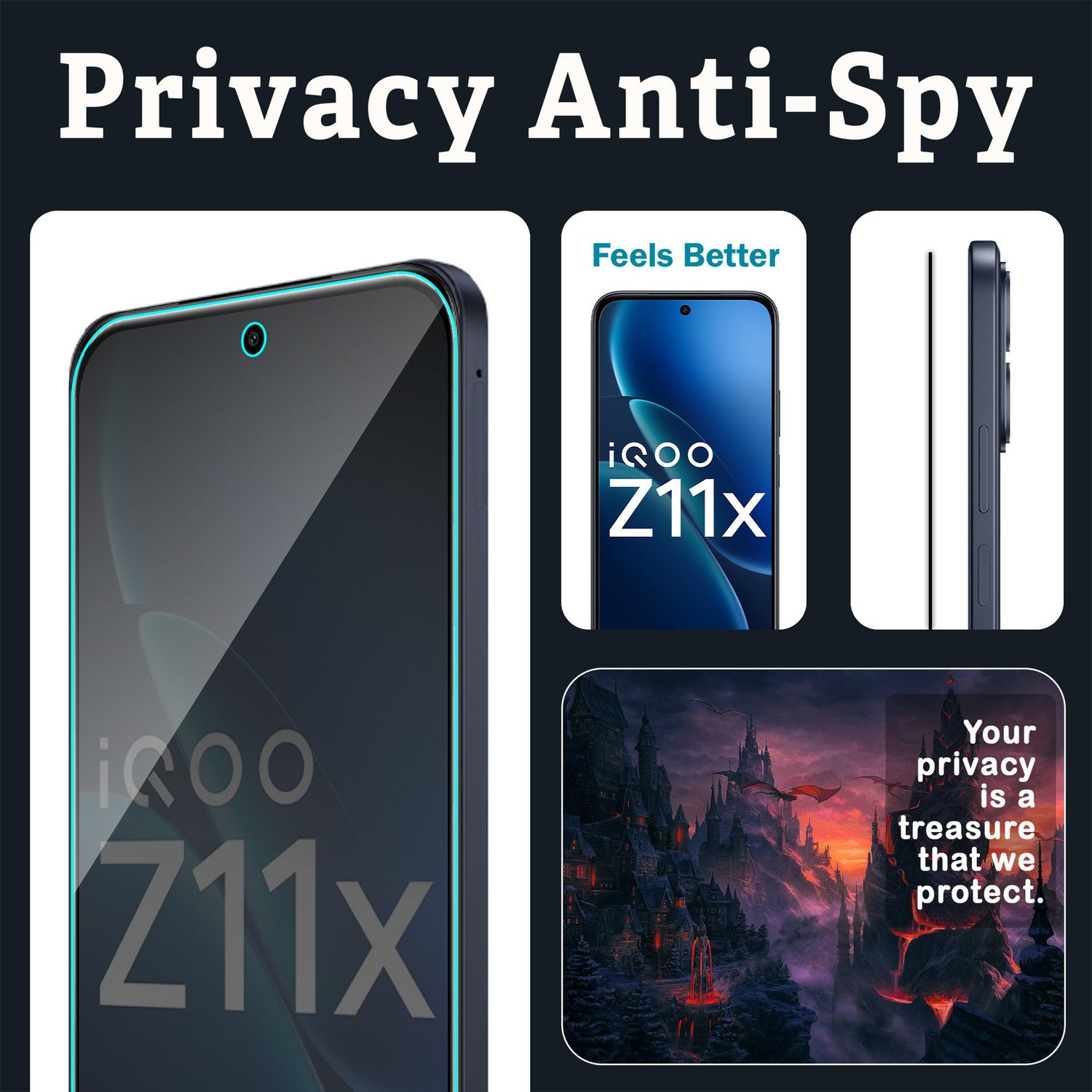 Image of Gadget Glow Edge To Edge Tempered Glass for IQOO Z11X 5G, Vivo T5X 5G, Privacy Anti Spy Glass