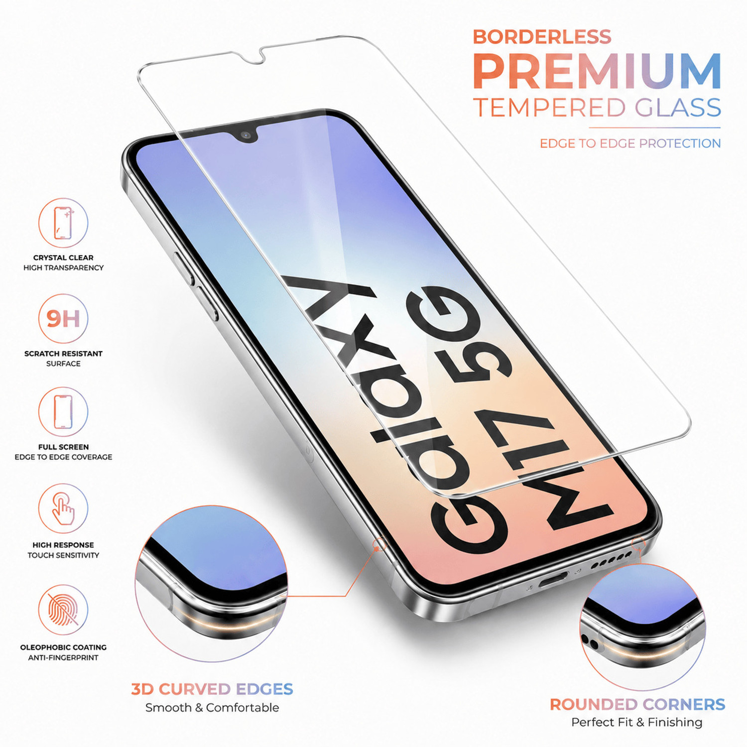 Image of ArmourPro Edge To Edge Tempered Glass for Samsung M17 5G, Samsung A16, Samsung A26, Samsung A17, Samsung M36, Samsung F16, 300C Borderless 3D Arc Curved