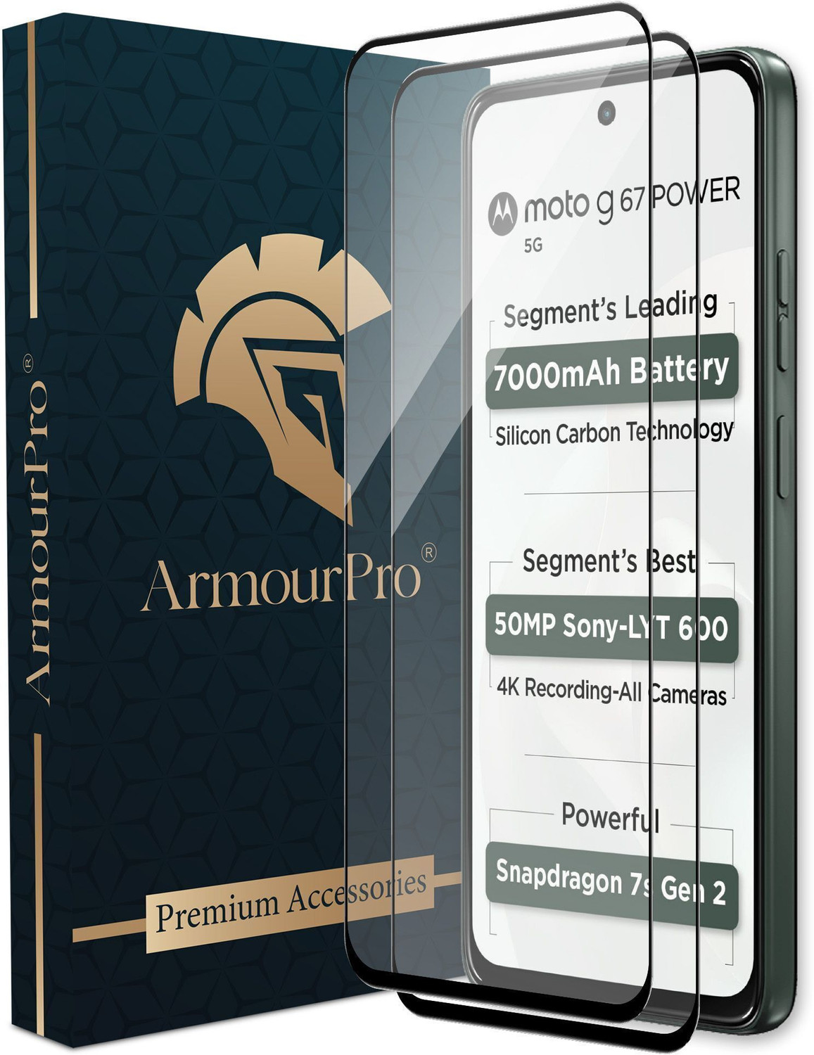 Image of ArmourPro Edge To Edge Tempered Glass for Motorola G67 Power 5G, Moto G67 Power