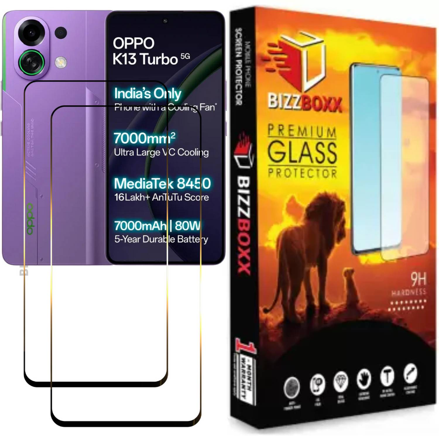 BizzBoxx Edge To Edge Tempered Glass for OPPO K13 Turbo 5G, OPPO K13 Turbo Pro 5G, K 13 Turbo, K 13 Turbo Pro, Precise Curved Edges, Scratch Guard, temper glass guard, screen guard, 6.8 Inch With Installation Kit