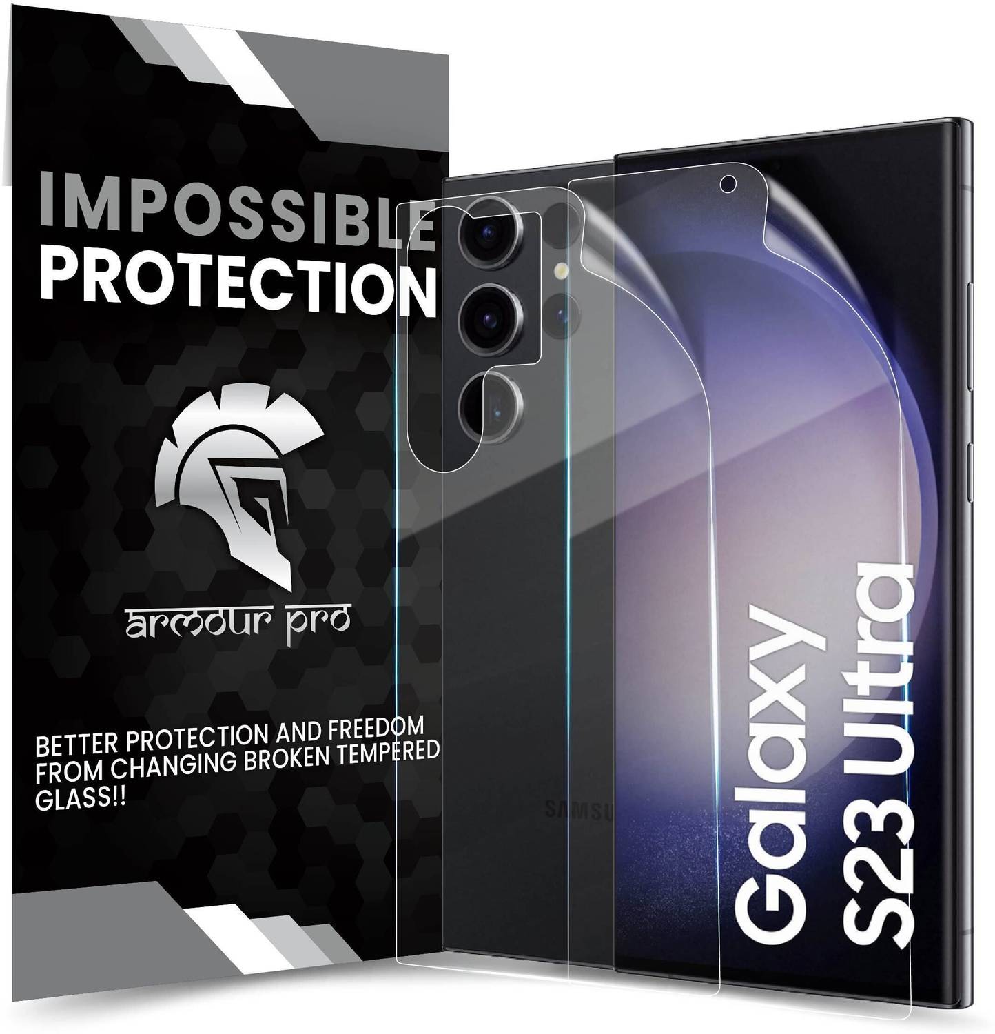 ArmourPro Front and Back Screen Guard for Samsung S23 Ultra 5G, Samsung Galaxy S23 Ultra 5G, Clear Unbreakable Membrane