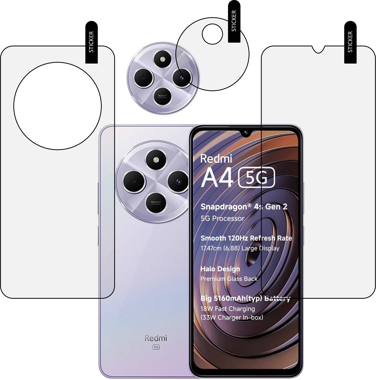 MOBKAVACH Front and Back Tempered Glass for REDMI A4 5G WITH CAMERA LENS PROTECTOR