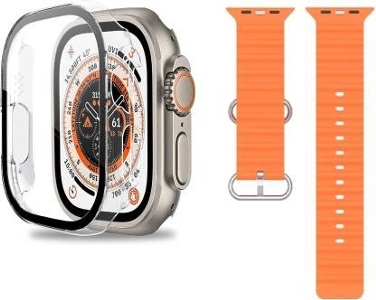 DPJ Edge To Edge Tempered Glass for Designed for U9 Ultra, S8 Ultra, TG88 Ultra, MT8 Ultra 49mm Case Built in 9H Tempered Glass Screen Protector[COMBO] [TRANSPARENT CASE +ORANGE STRAP]
