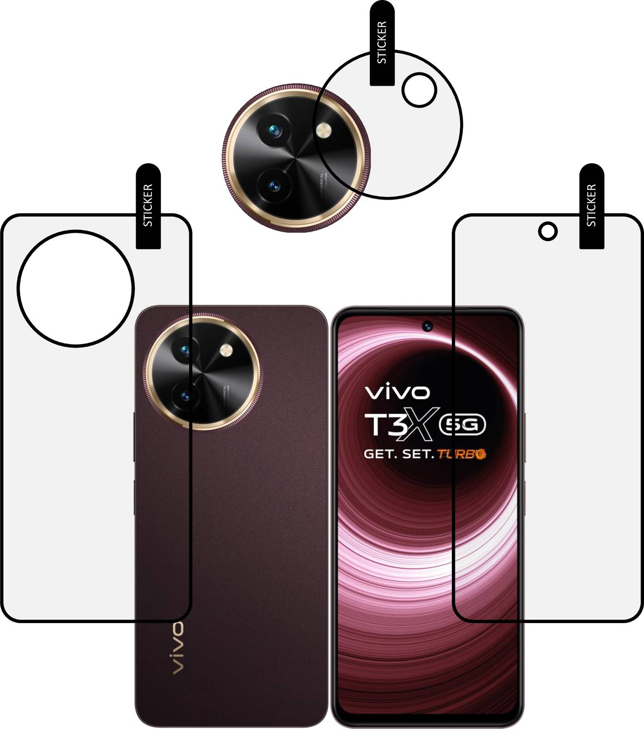 MOBKAVACH Front and Back Tempered Glass for VIVO T3x 5G WITH CAMERA LENS PROTECTOR
