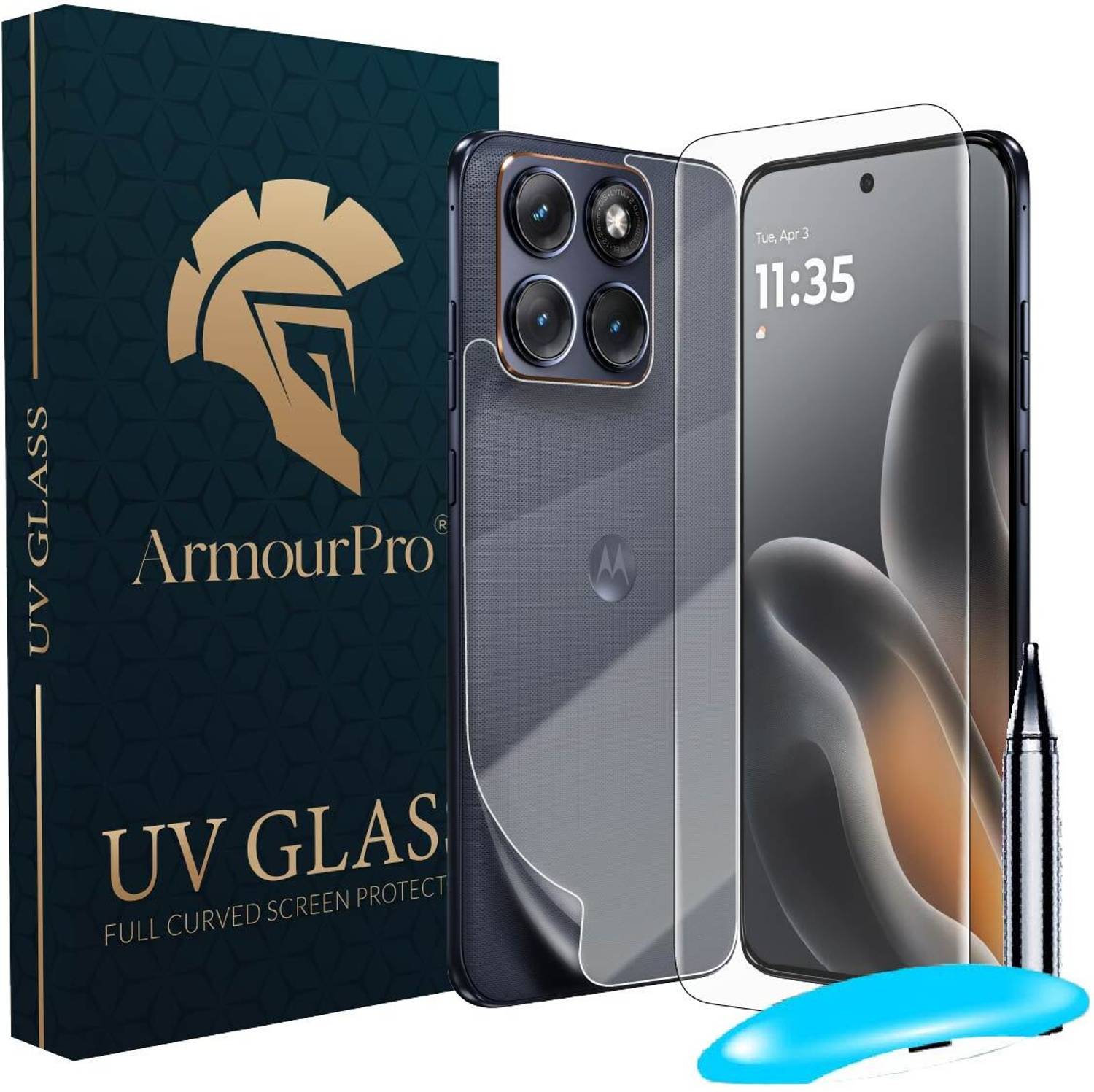 ArmourPro Front and Back Tempered Glass for Motorola Edge 70 Fusion 5G, Moto Edge 70 Fusion, UV Tempered Glass and Back Nano Fiber Membrane