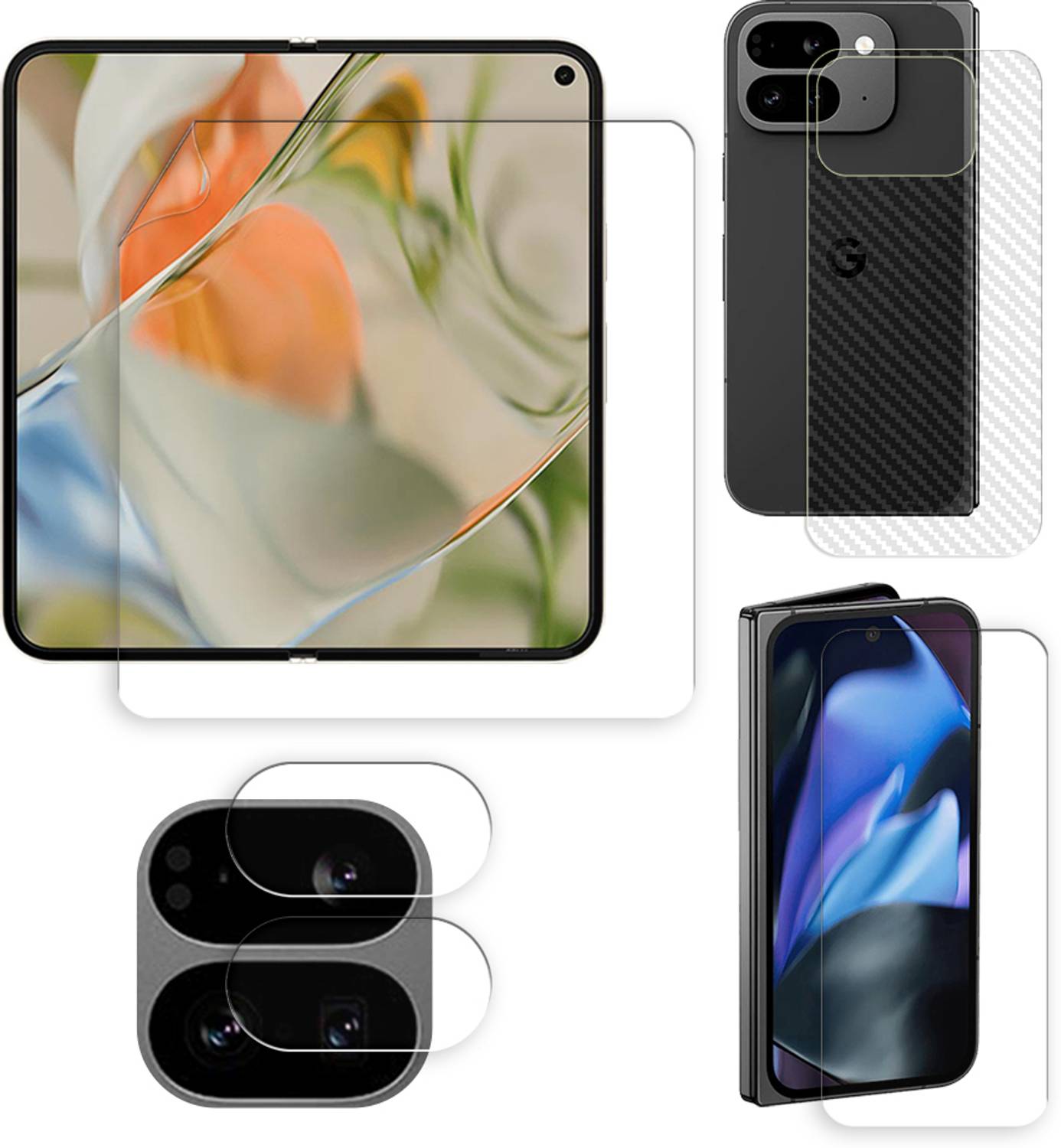 ARBAN Front and Back Screen Guard for Google Pixel 9 Pro Fold 5G HYDROGEL Tempered Glass Screen Protector | Anti-Scratch | Edge to Edge Full Coverage | 9H Hardness (1 FRONT SCREEN GUARD + 1 BACK CARBON FIBER SKIN + 1 CAMERA LENS PROTECTOR)