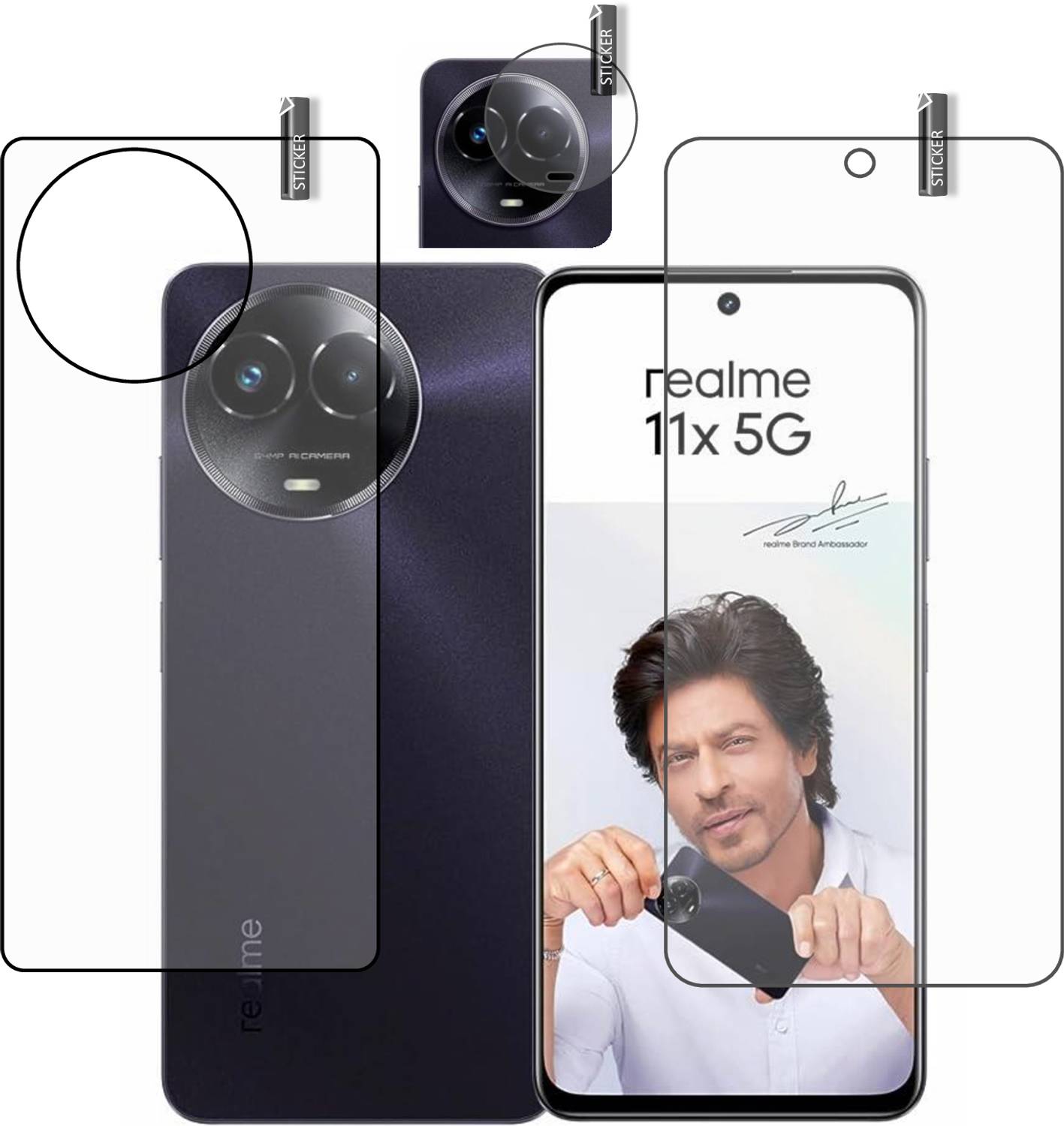 BOMGUARD Front and Back Tempered Glass for REALME 11x 5G with camera lens protector