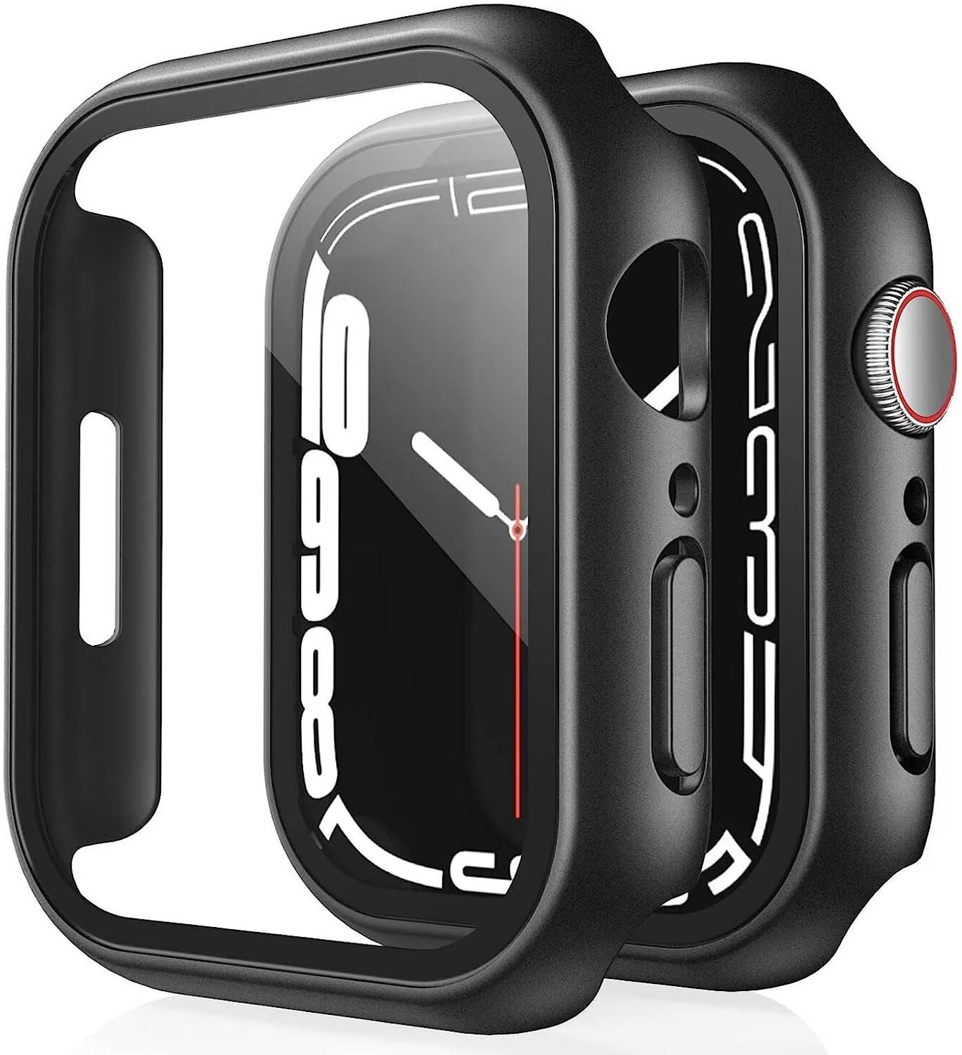 Aenoko Front and Back Tempered Glass for Hard PC Case Compatible with Apple Watch Series 9, 8 and 7 41mm with Tempered Glass Screen Protector, Full Coverage, Touch Sensitive, Ultra-Thin HD Bumper Protective Cover - (41mm Black)