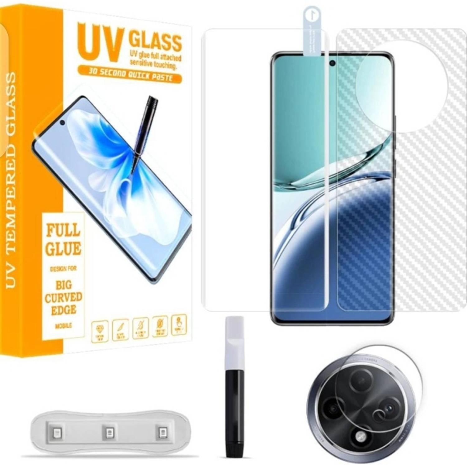 AHWAVEEDA Front and Back Tempered Glass for OPPO F27 PRO PLUS 5G UV 9H FRONT CURVE EDGE TO EDGE TEMPERED GLASS 1 BACK SCREEN GUARD,CAMERA LENS
