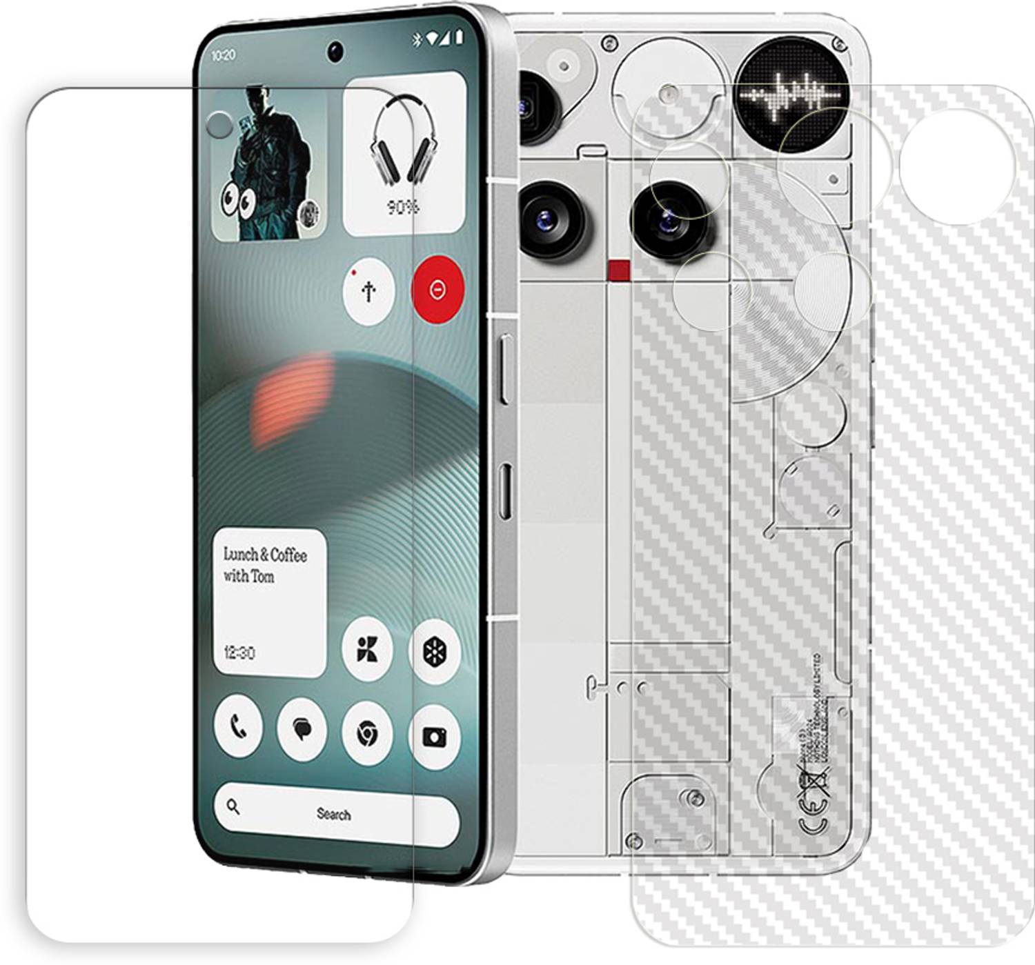 ARBAN Front and Back Tempered Glass for Nothing Phone (3) 5G Front Back Tempered Glass Screen Protector | Anti-Scratch | Edge to Edge Full Coverage | 9H Hardness ( 1 FRONT TEMPERED GLASS + 1 BACK CARBON FIBER SKIN )