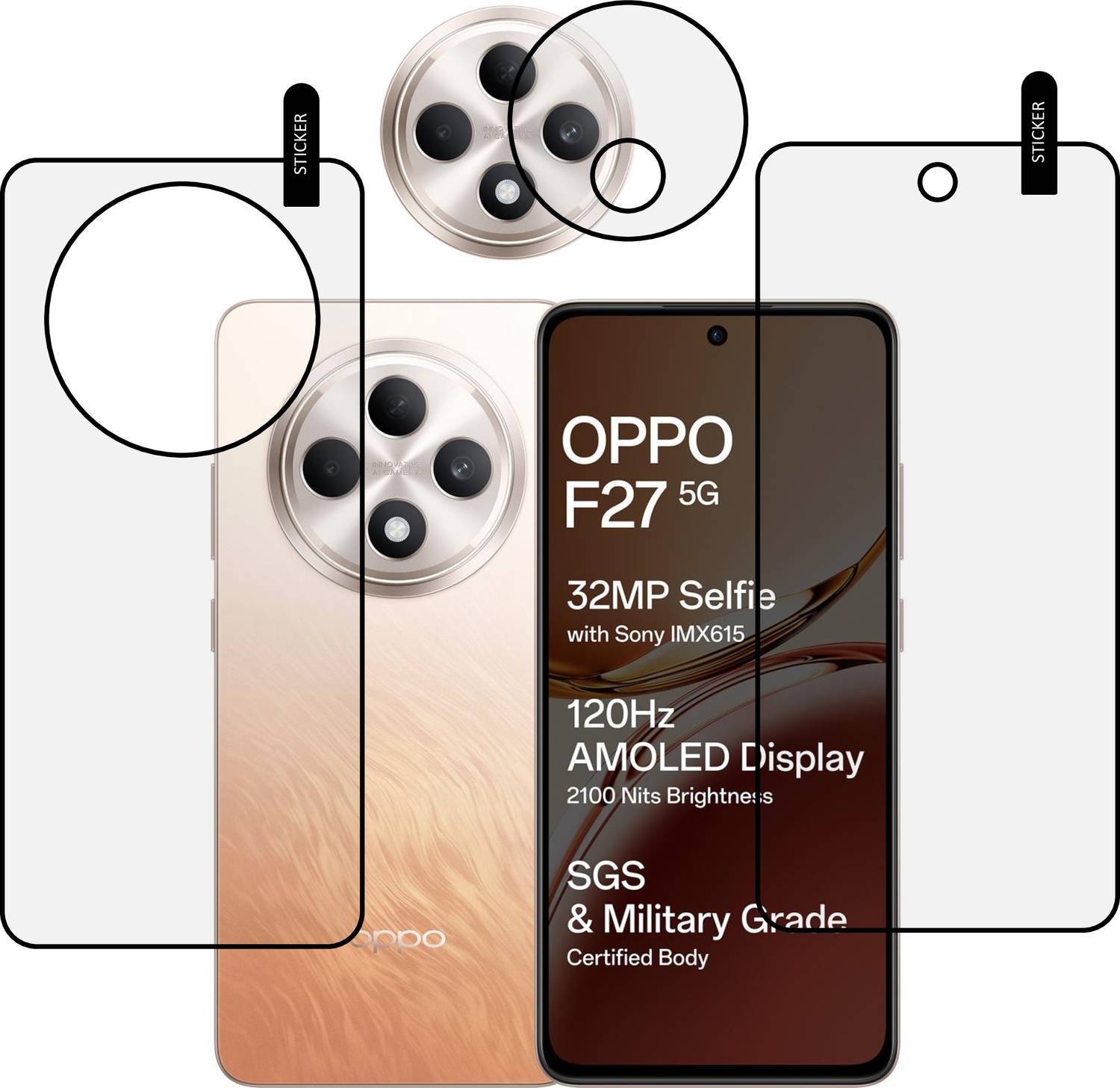 MOBKAVACH Front and Back Tempered Glass for OPPO F27 5G WITH CAME