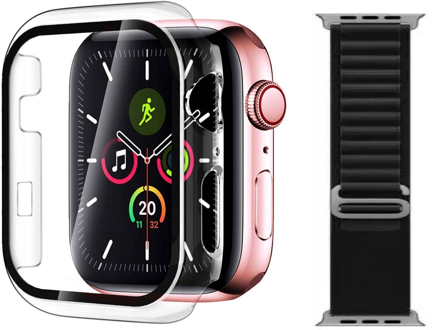 DPJ Front and Back Tempered Glass for Apple iWatch 42 mm, Apple Watch 3 / Apple Watch 2 / Apple Watch 1 Series | Apple Watch Screen (42mm) with Black Strap (Combo) (One Pcs Cover + One Pcs Strap)