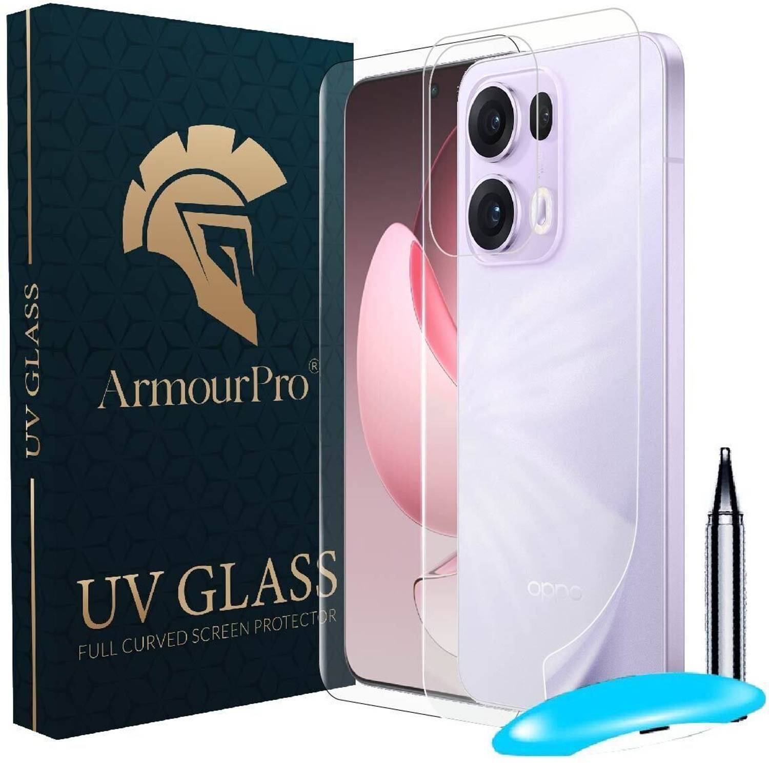 ArmourPro Front and Back Tempered Glass for Oppo Reno 13 Pro 5G, Oppo Reno 13 Pro, UV Tempered Glass with Back Screen Guard