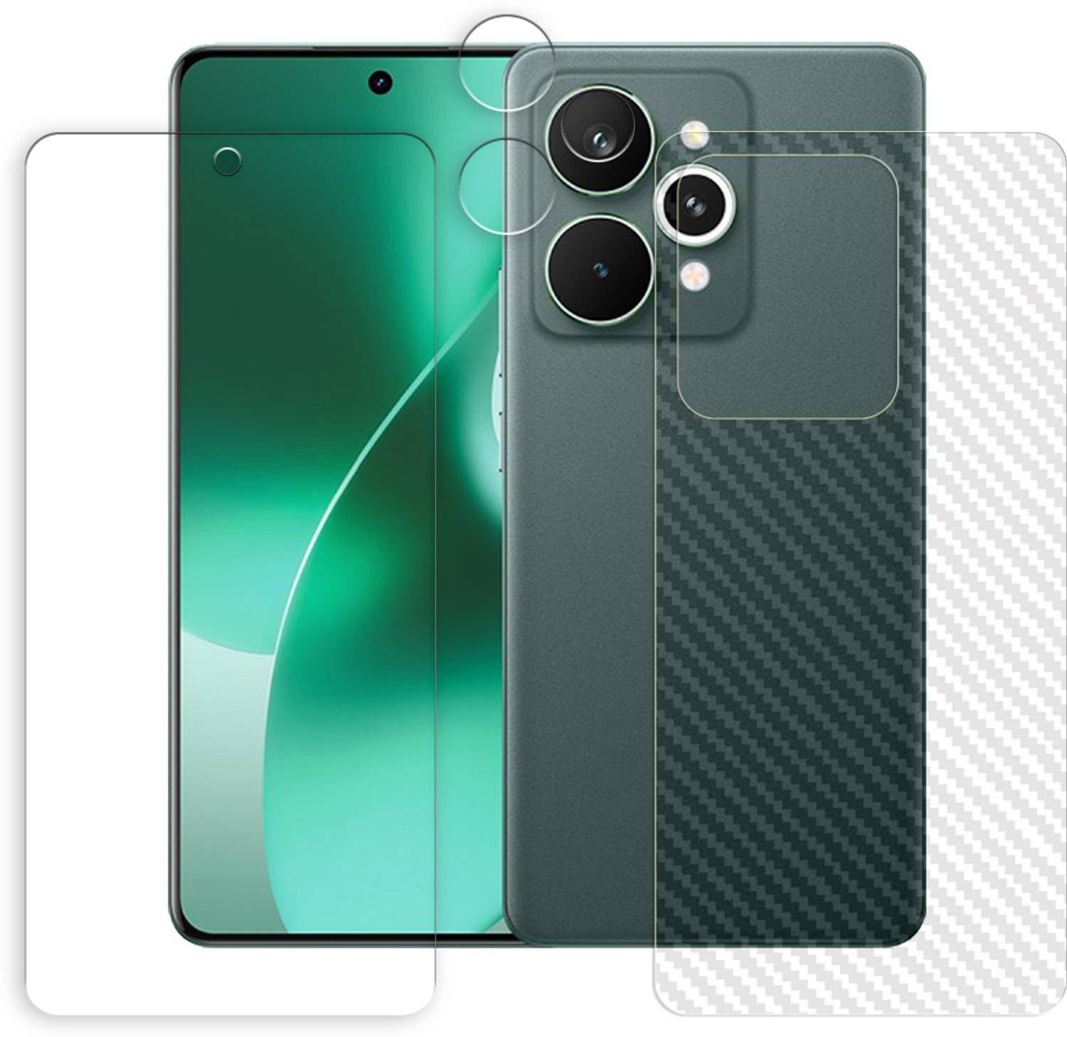 ARBAN Front and Back Tempered Glass for Realme 15 Pro 5G Tempered Glass Screen Protector | Anti-Scratch | Edge to Edge Full Coverage | 9H Hardness ( 1 FRONT SCREEN GUARD + 1 BACK CARBON FIBER SKIN + 1 CAMERA LENS PROTECTOR )