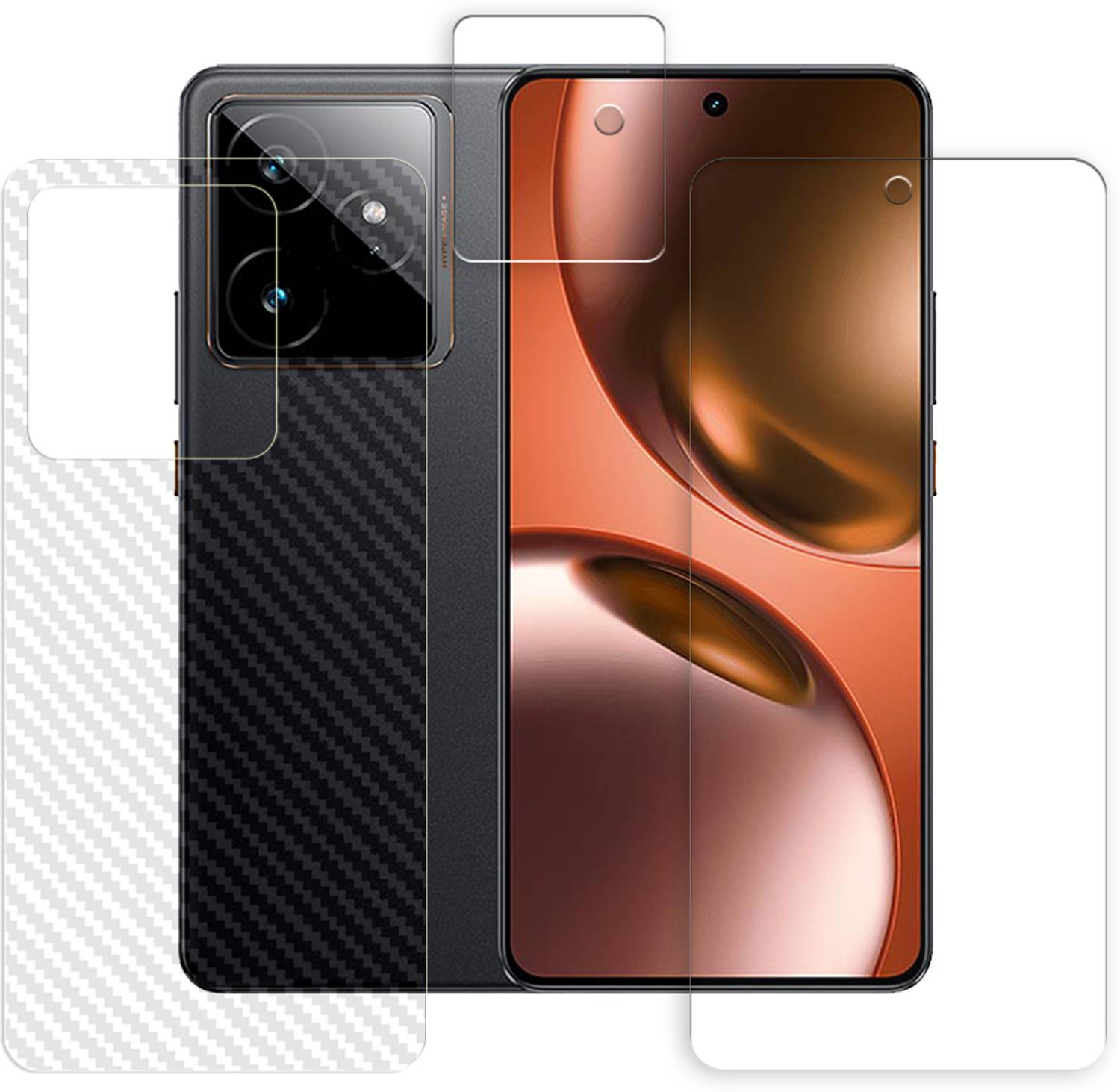 ARBAN Front and Back Tempered Glass for Realme GT 7 5G Tempered Glass Screen Protector | Anti-Scratch | Edge to Edge Full Coverage | 9H Hardness (1 FRONT SCREEN GUARD + 1 BACK CARBON FIBER SKIN + 1 CAMERA LENS PROTECTOR)