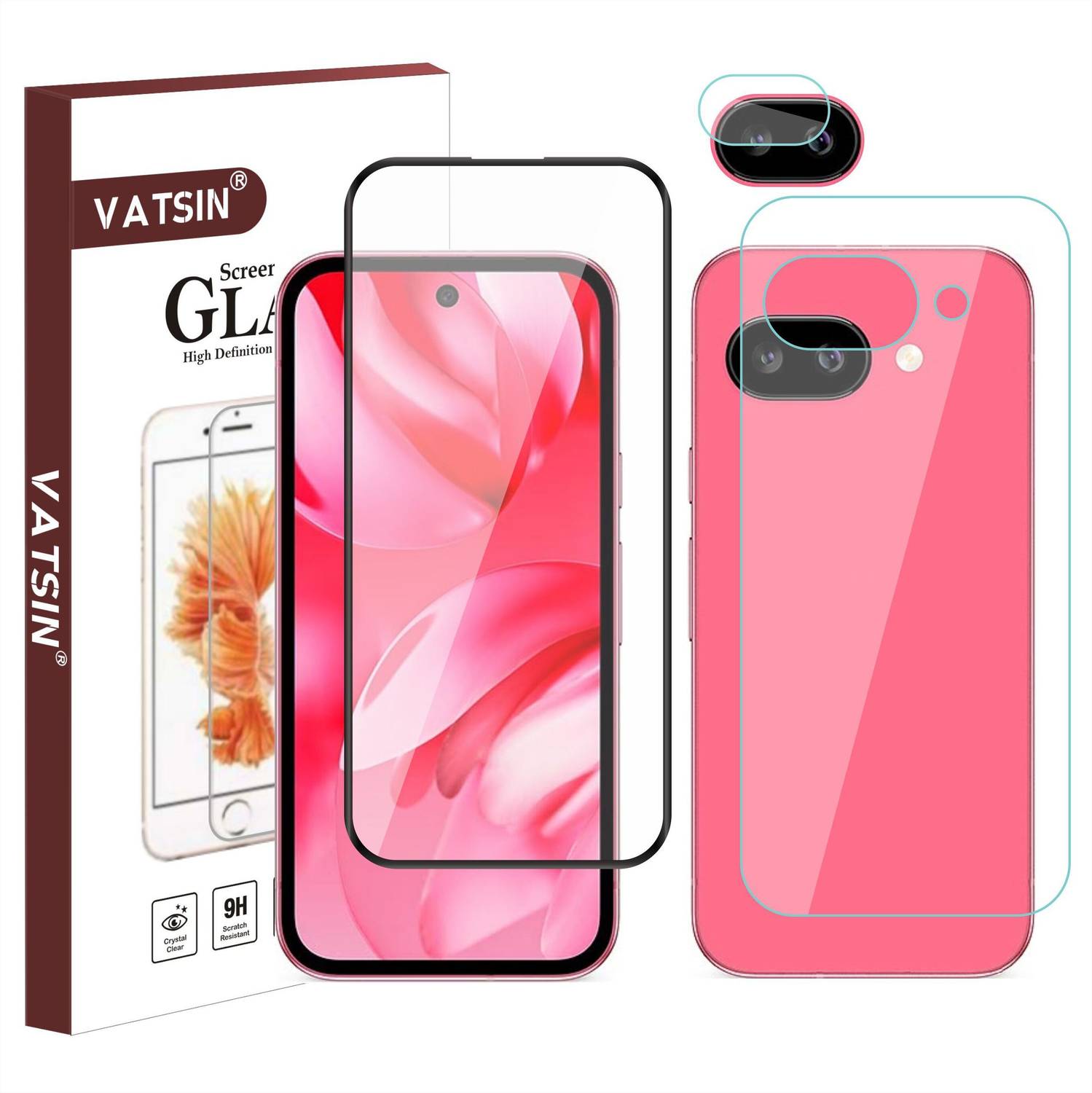 Vatsin Front and Back Tempered Glass for Google Pixel 9A, Google Pixel 9A [With Rear Camera Lens Guard]