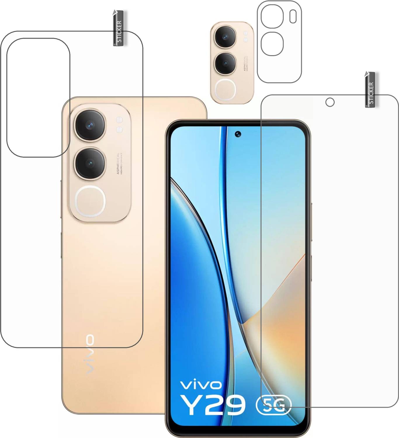 BOMGUARD Front and Back Tempered Glass for VIVO Y29 5G With Camera Lens Protector