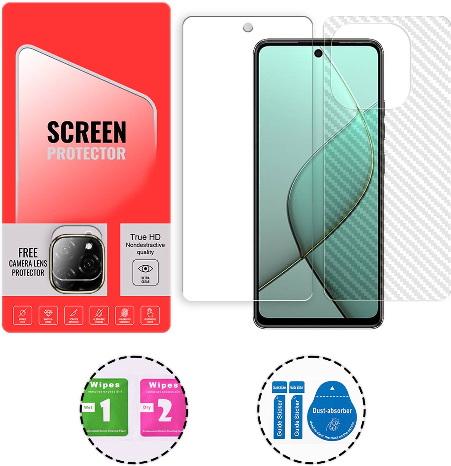 ARBAN Front and Back Tempered Glass for Tecno Spark 20 Pro 5G (1 FREE CAMERA LENS) WITH FRONTBACK SCREEN PROTECTOR