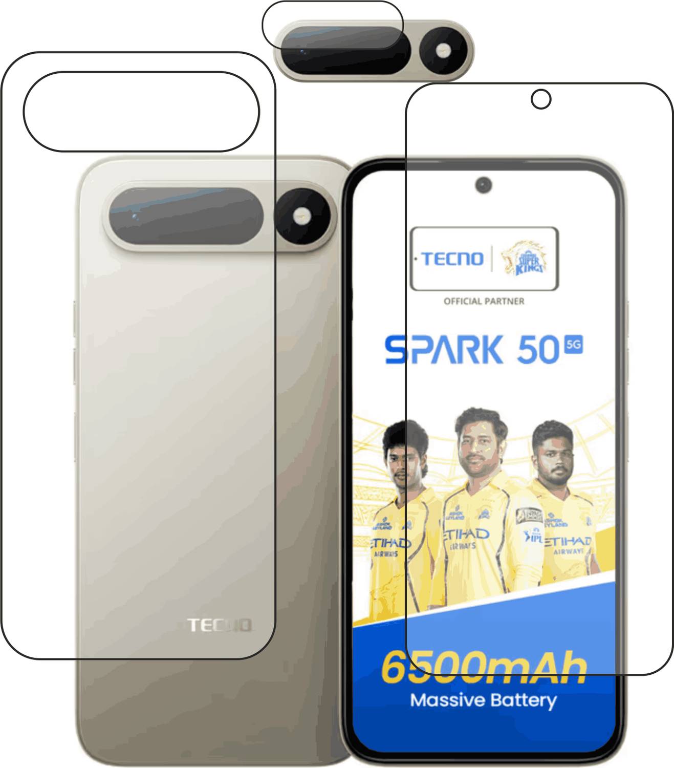 DORADO SHIELD Front and Back Tempered Glass for Tecno Spark 50 5g