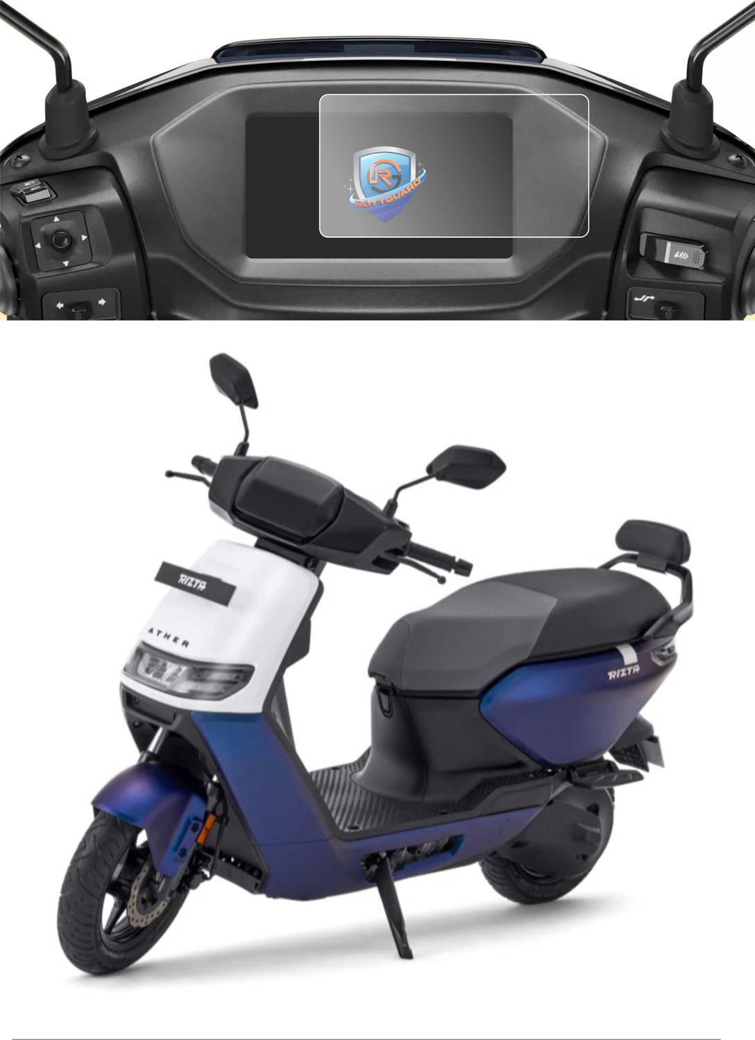 rottguard Impossible Screen Guard for ATHER RIZTA S & Z EV Scooter 2024, 7 Inch Display Protector, Anti Scratch, Water Resistant, Instrument Cluster Accessory [Not Tempered Glass]