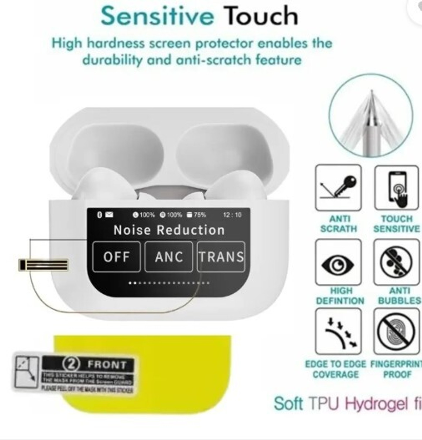Image of SSRB Nano Glass for Wireless Earbuds in Ear, Bluetooth 5.4 Headphones Multi-Function Touch Screen with 5 EQ Modes, 48H Ear Buds Bass Stereo, ANC Noise CancellingTransparency Mode, IPX7, Ultra-Comfort, WhiteQ