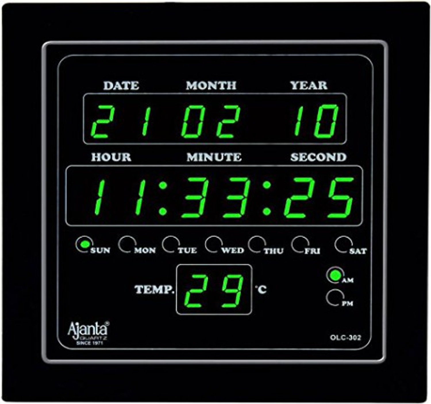 Image of TIMEZONE Nano Glass for Ajanta Quartz Digital Green Led Square Wall Clock Olc - Glass) - Copy (4)