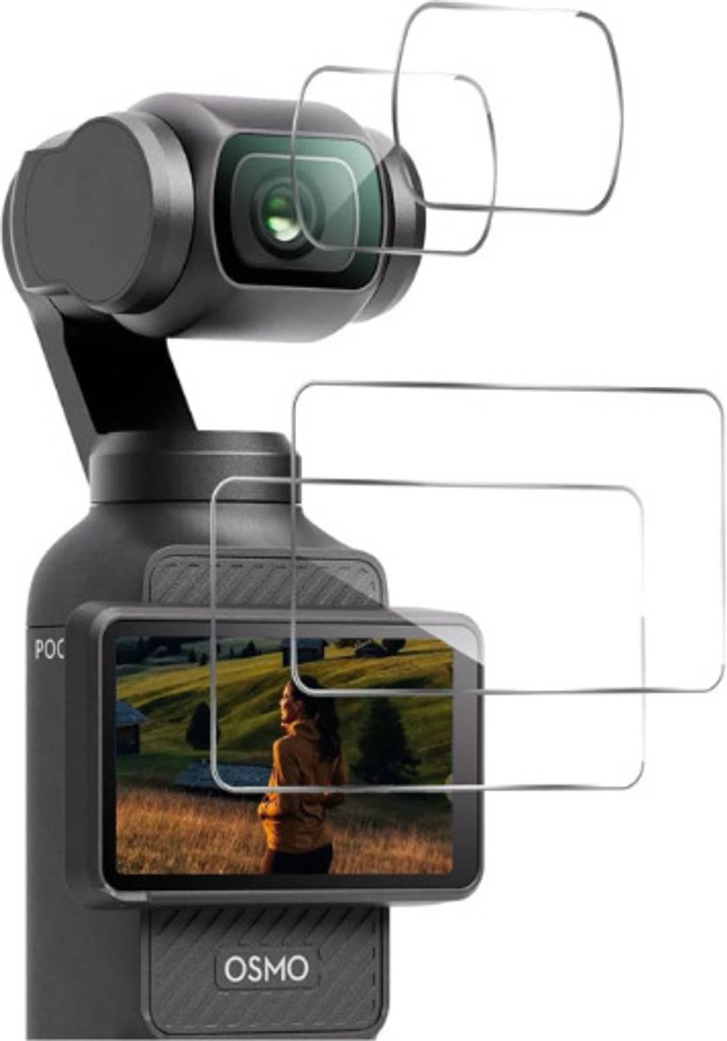 THJDG Nano Glass for Camera Screen Protector 2pcs Compatible with DJI Osmo Pocket 3, 0.3mm 9H Hardness Tempered Glass 1 + Lens Protector 1 + Vacuum Cleaning Coth1