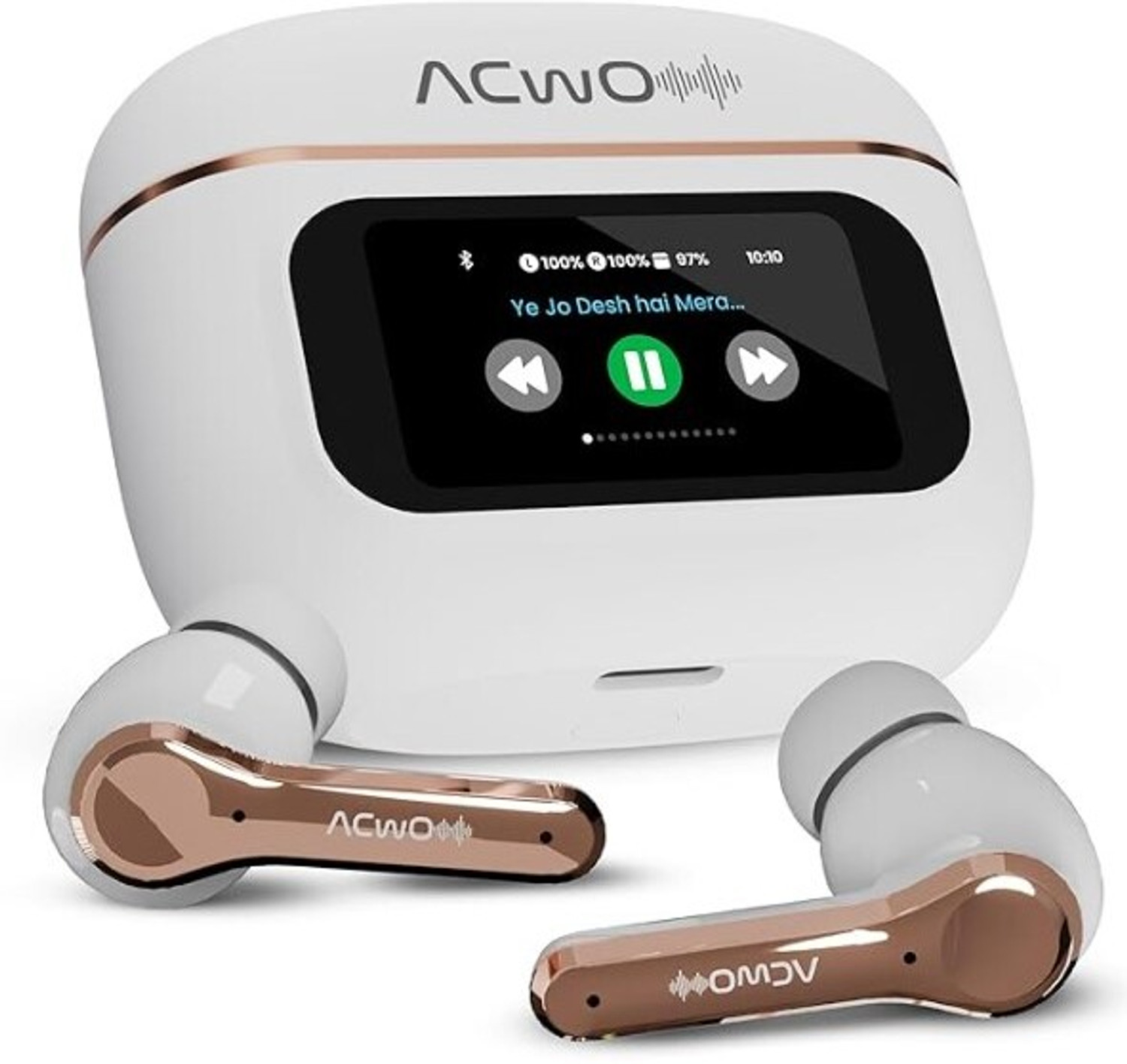 Image of EARBUD Nano Glass for ACwO Dwots Touch TWS in Ear Earbuds Hd Touch Display 32Db ANC Transparency Mode 50 Hrs Playtime Ai-Enc Quad Mics Find My Earphones Bluetooth 5.4 4 Eq Modes Platinum Whitep