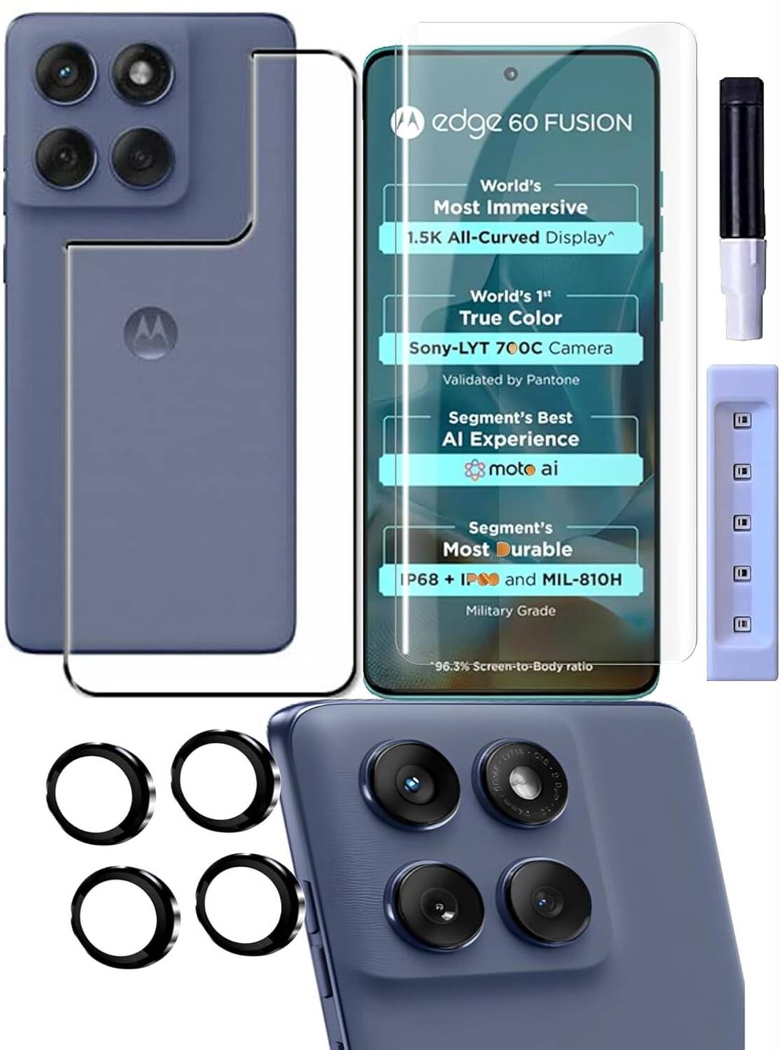 FABEKEE Tempered Glass Guard for Motorola Edge 60 Fusion 5G Tempered Glass Screen Protector Front And Back Screen Guard With camera lens protector