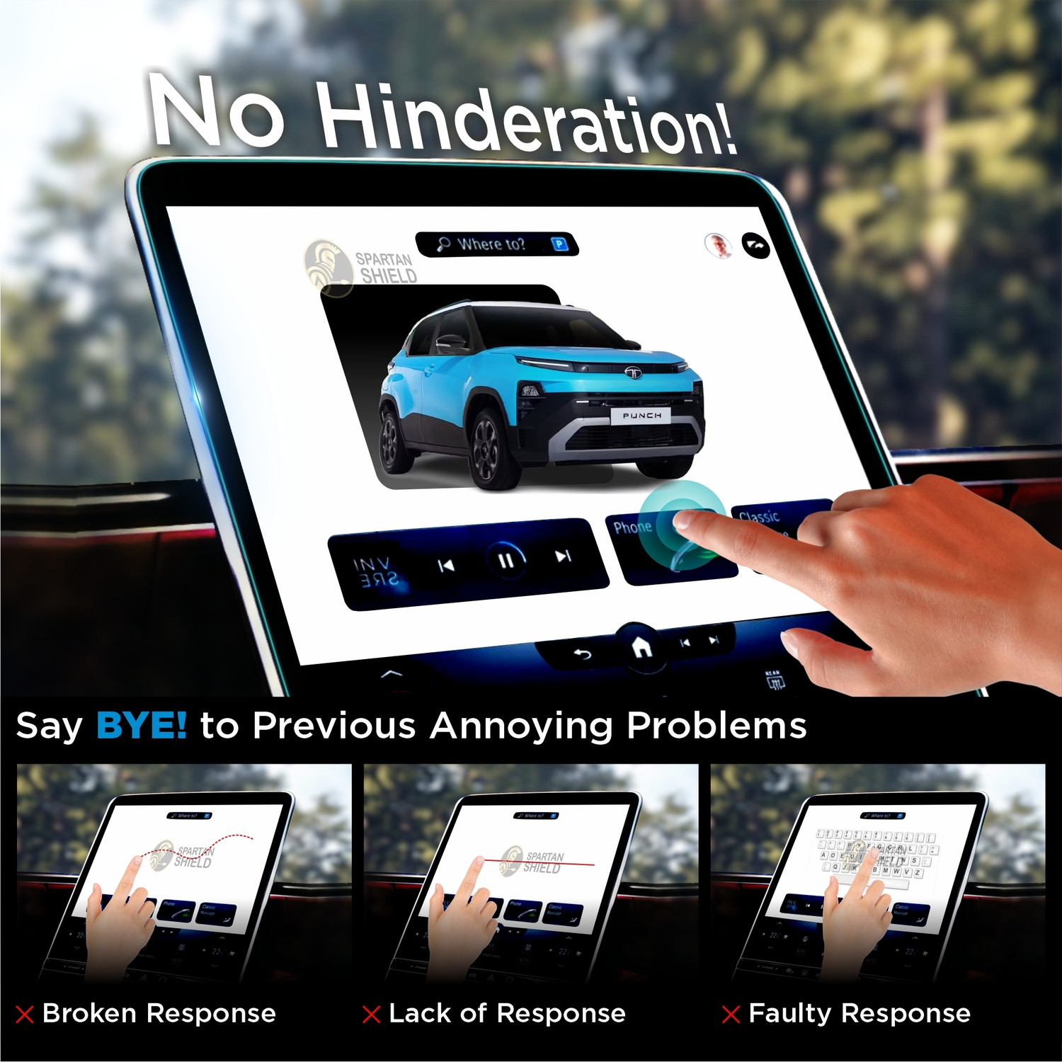 Image of spartan shield Screen Guard for TATA PUNCH 2026 Facelift PURE+, PURE+S, ADVENTURE & ADVENTURE+S NEW MODELS | COMBO PACK | 8 INCH INFOTAINMENT TOUCHSCREEN + STEERING CLUSTER PROTECTOR || Anti Scratch | HD Clarity | Water Resistant || Only Compatible with TataPunch 9H Car Display Accessories 2025+ [Not Tempered Glass]