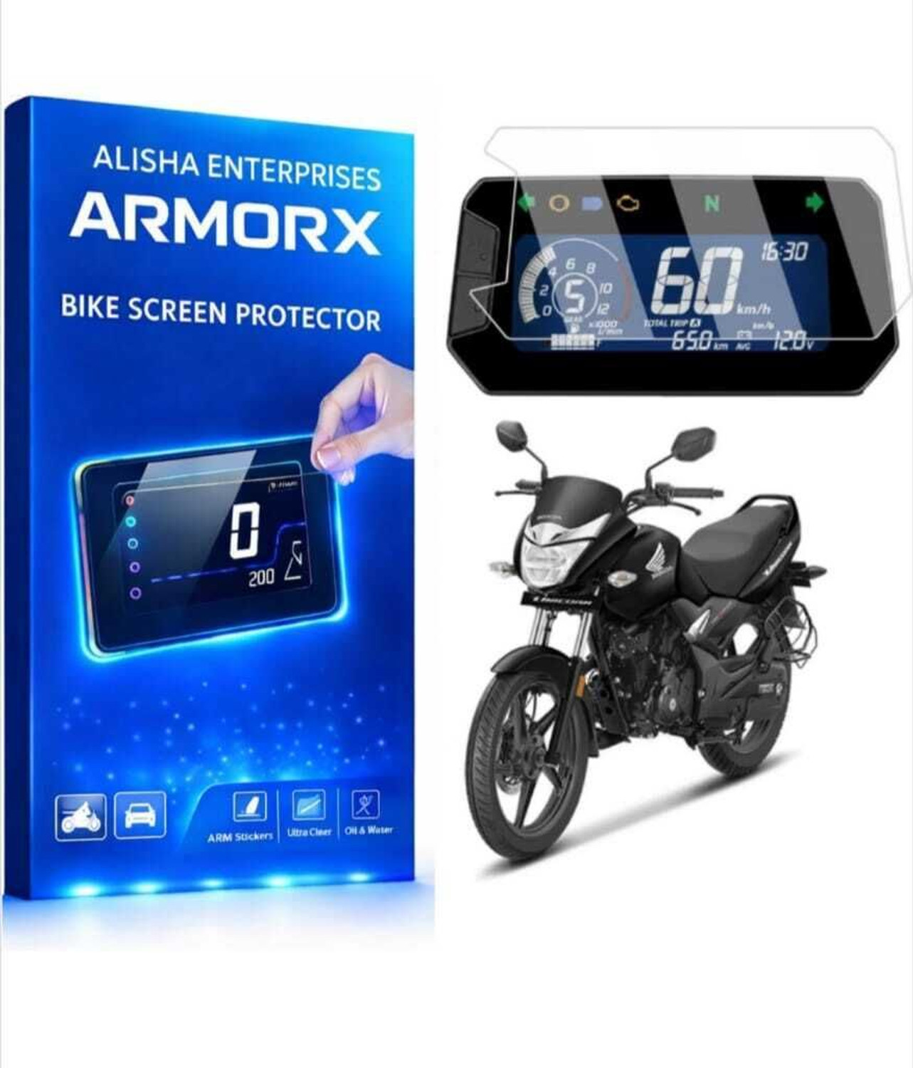 Image of ARMORX Screen Guard for for Honda CB Unicorn 160 (2025) 9H+ Digital Meter | Anti-Scratch HD Clear Display Protector | Flexible (Non-Tempered Glass) Dashboard Screen Guard