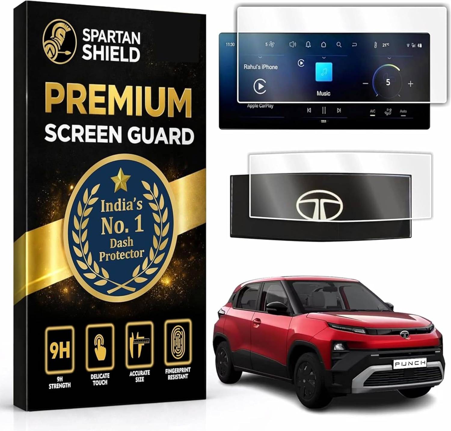 spartan shield Screen Guard for TATA PUNCH 2026 Facelift [2 PACK] || ACCOMPLISHED | ACCOMPLISHED+S || 10.25-INCH [THIN BEZEL] INFOTAINMENT TOUCHSCREEN + STEERING CLUSTER PANEL || Anti Scratch | Water Resistant | HD Clarity || Car Display Music System Protector | Latest TataPunch 9H Accessory 2026+ [Not Tempered Glass]