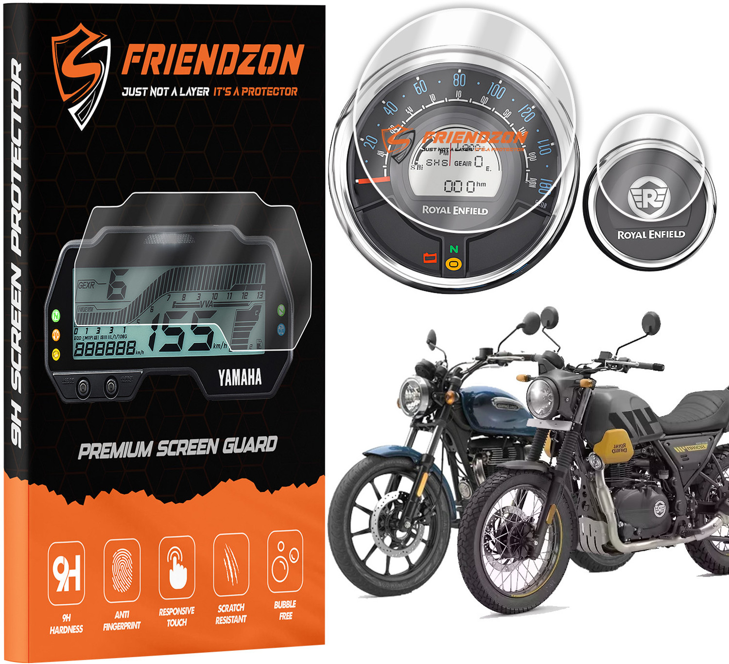 Image of FriendZon 9H Screen Guard Protector For Royal Enfield Meteor 350 / Scram 411 / Hunter 350 Bike Crash Guard