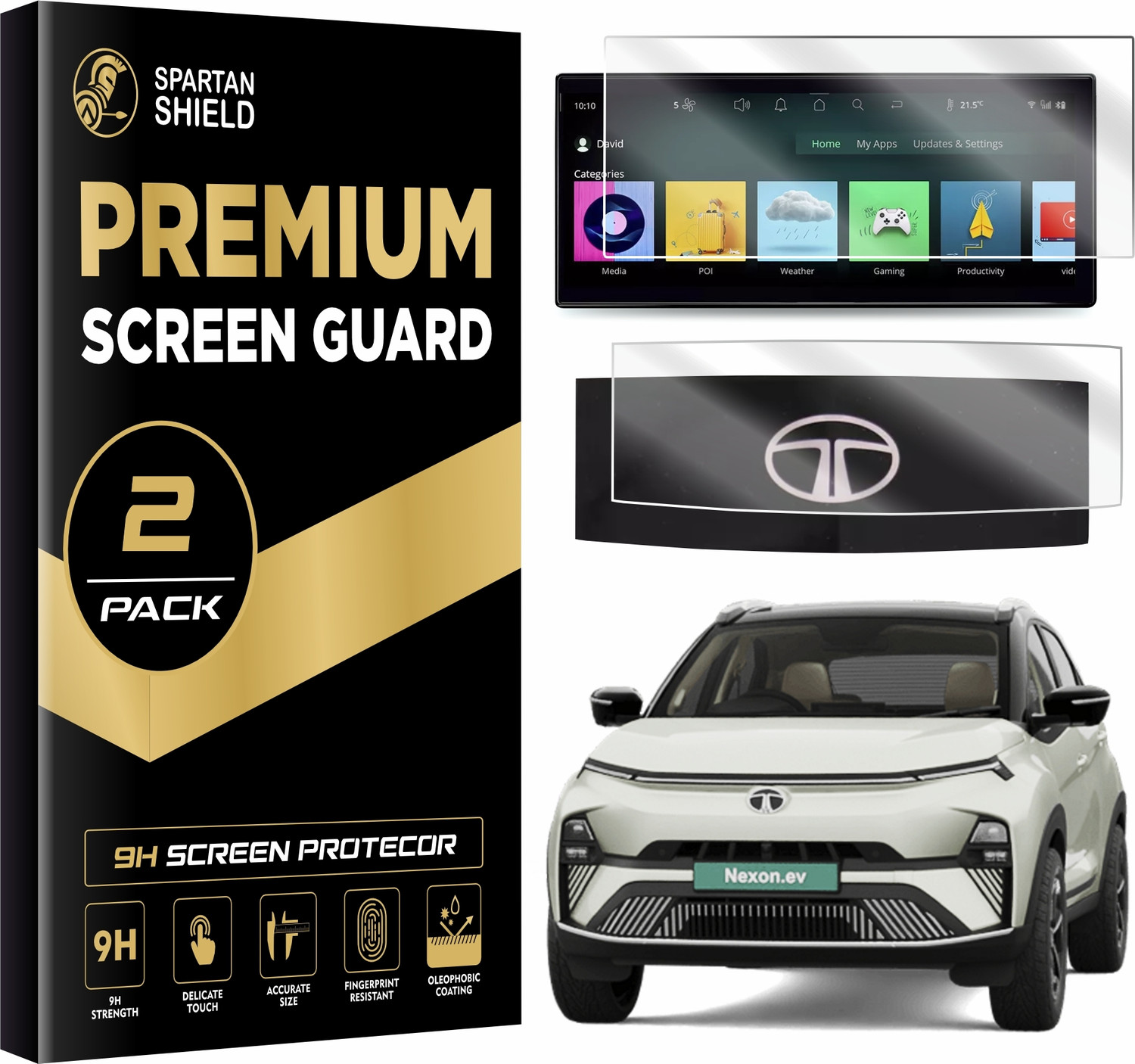 Image of spartan shield Screen Guard for TATA NEXON EV 2023 FACELIFT || 12.3 Inch Infotainment [Thin Bezel] + Steering Cluster Protector || Water Resistant || Empowered Empowered+ || Car Touch Screen Display Accessories 2024 [Not Tempered Glass]