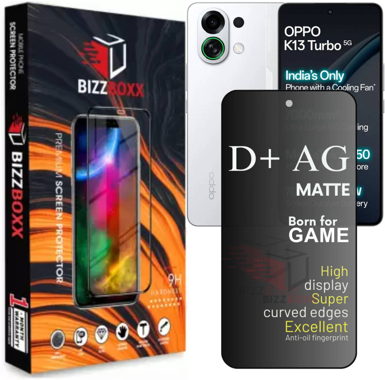 BizzBoxx Screen Guard for OPPO K13 Turbo 5G, Oppo K13 Turbo Pro 5G, K13 Turbo, K13 Turbo Pro D+ AG Matte temper glass, screen guard, D+ AG Matte for gamers, With Camera Cut Gaming Special, 6.8 Inch With Installation Kit