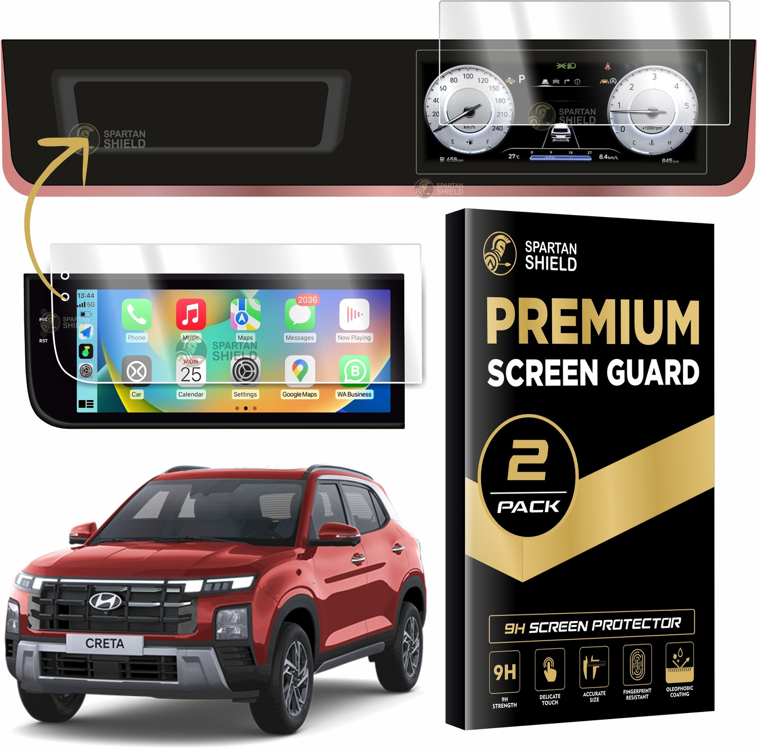 Image of spartan shield Screen Guard for HYUNDAI CRETA E, 12.3 INCH CRETA AFTERMARKET INFOTAINMENT + 10.25 DIGITAL INSTRUMENT CLUSTER PROTECTOR, BASE MODEL, Car Display Accessories 2024 [Not Tempered Glass]
