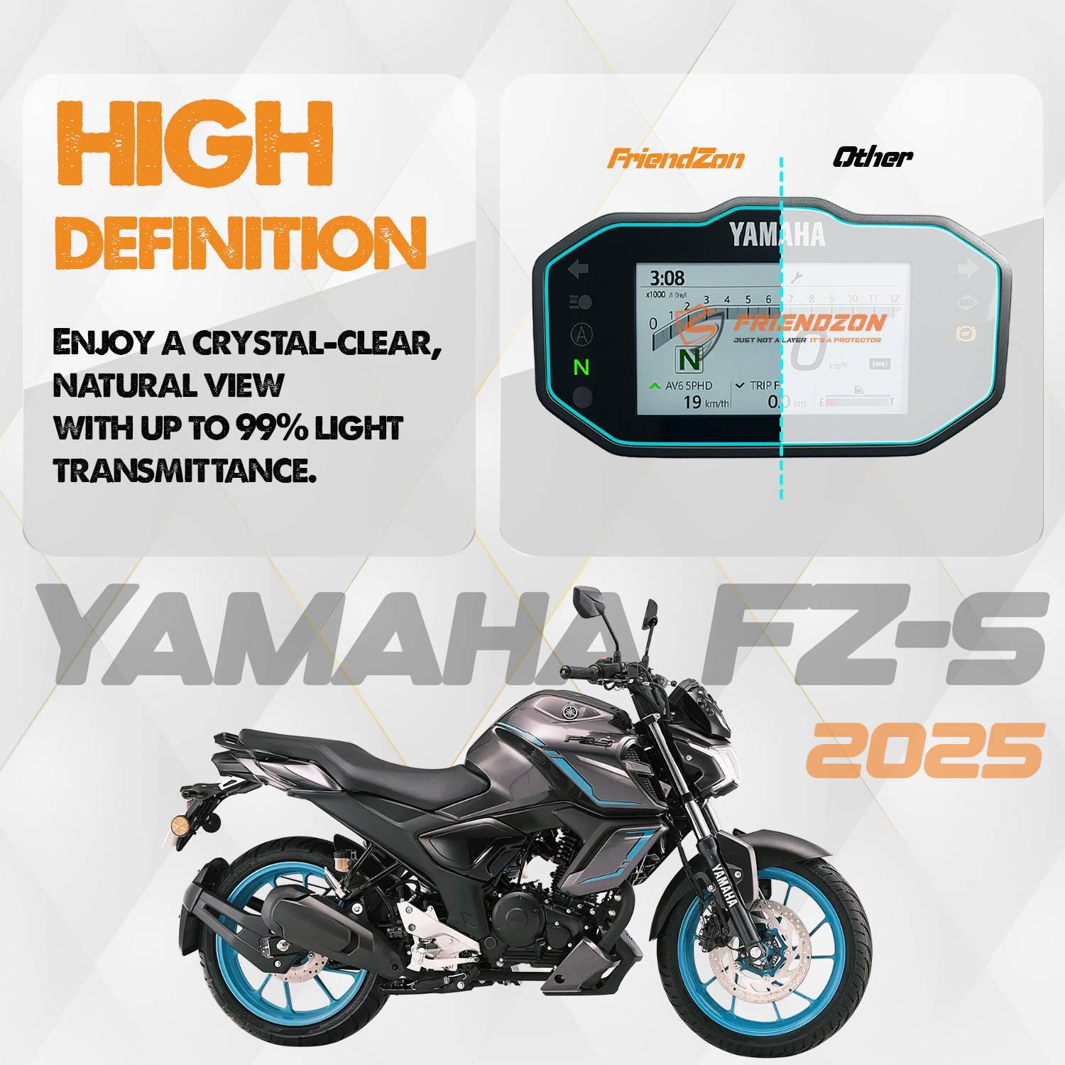 FriendZon Digital Meter Screen Guard for YAMAHA FZ-S Fi HYBRID 2025 - Image 2