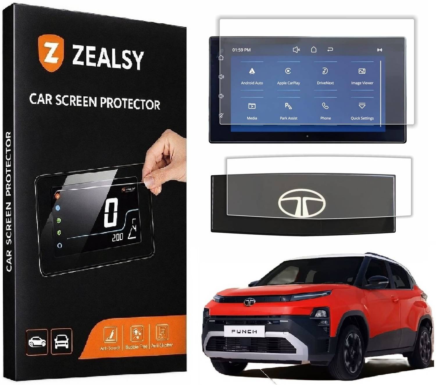 Zealsy Screen Guard for Tata Punch Steering and 8 Inch 2026 Facelift Touch Screen Guard Protector Accessories Pure+ | Pure+S | Adventure | Adventure S