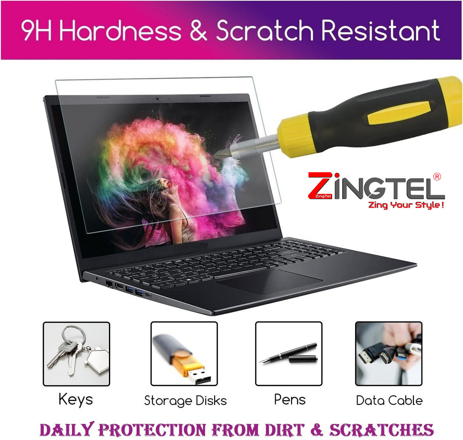 Image of ZINGTEL Screen Guard for Acer Aspire 3 (14 Inch, 35.56 cm, 16:9 Ratio, 1366x768 Resolution Laptop)