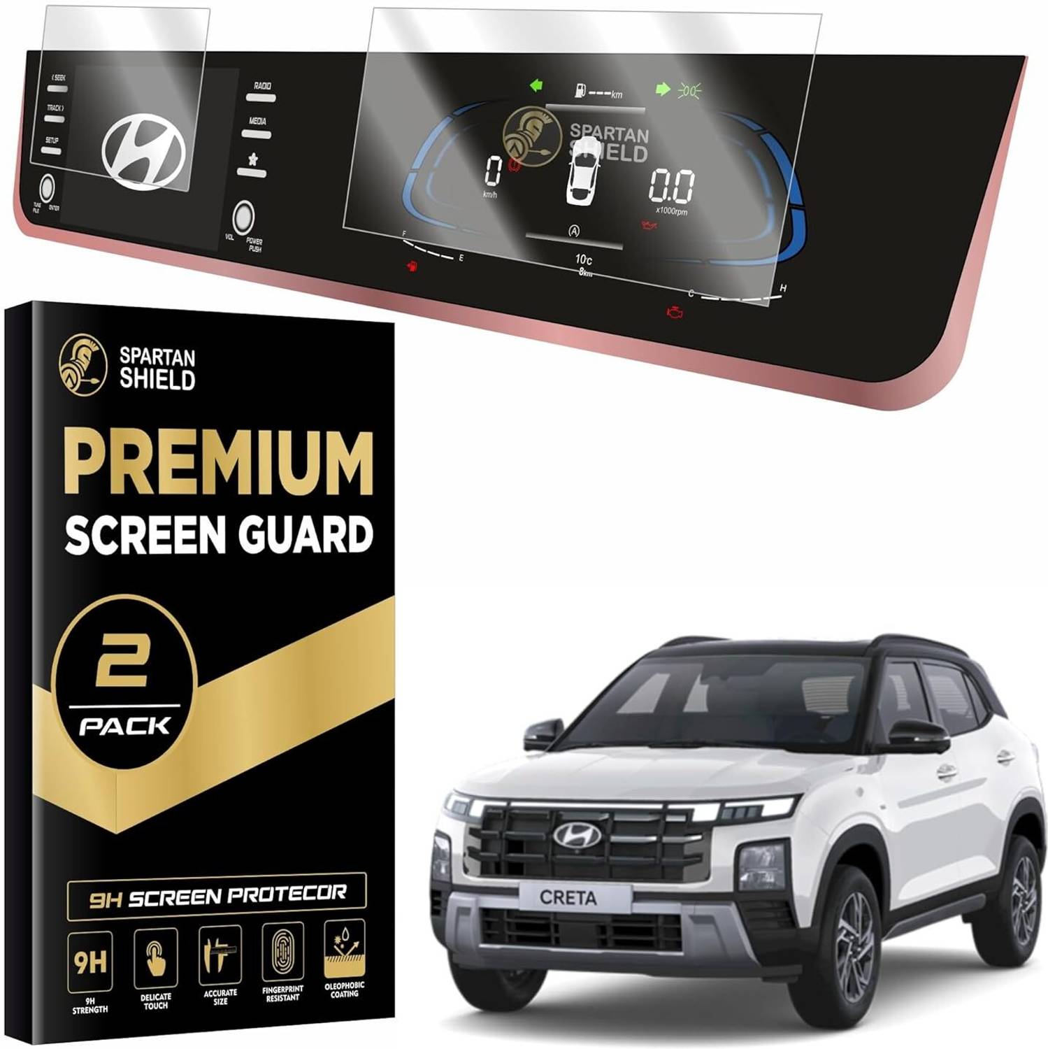 spartan shield Screen Guard for SCREEN GUARD COMBO For NEW HYUNDAI CRETA 2024 FACELIFT, 8 INCH TOUCHSCREEN INFOTAINMENT + 10.25 INCH DIGITAL INSTRUMENT CLUSTER Protector, EX S SO Optional, Car Display Music System Accessories [Not Tempered Glass]