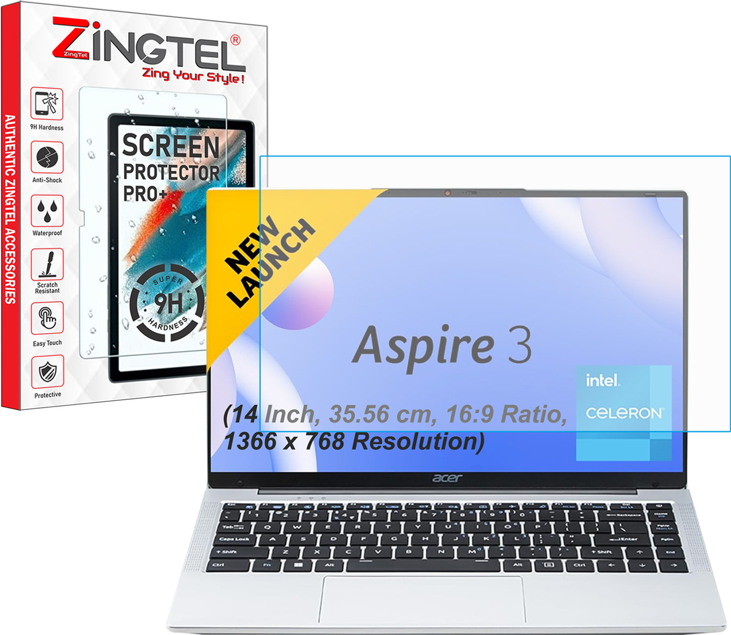 Image of ZINGTEL Screen Guard for Acer Aspire 3 (14 Inch, 35.56 cm, 16:9 Ratio, 1366x768 Resolution Laptop)