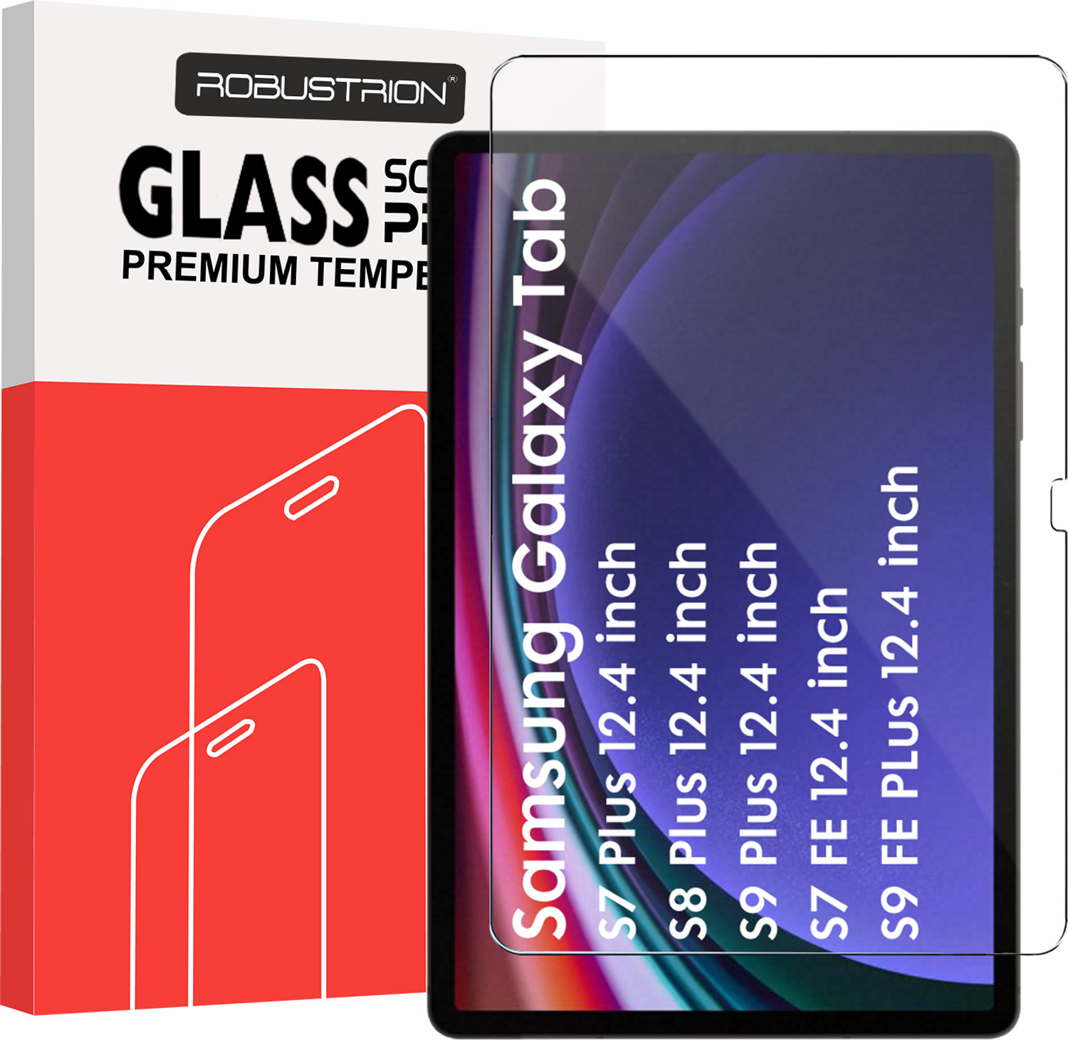 Image of ROBUSTRION Tempered Glass Guard for Samsung Tab S7 Plus 12.4 inch, Samsung Tab S8 Plus 12.4 inch, Samsung Tab S9 Plus 12.4 inch, Samsung Tab S7 FE 12.4 inch, Samsung Tab S9 FE Plus 12.4 inch