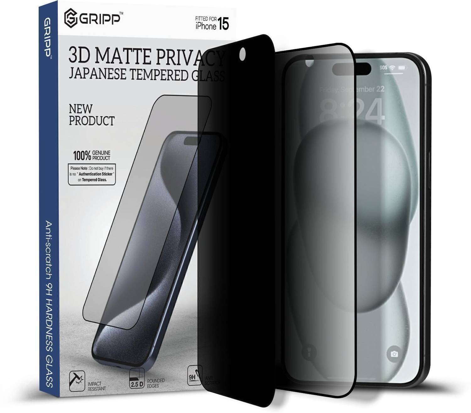 Gripp Tempered Glass Guard for Apple iPhone 15 (6.1"), Matte Priv