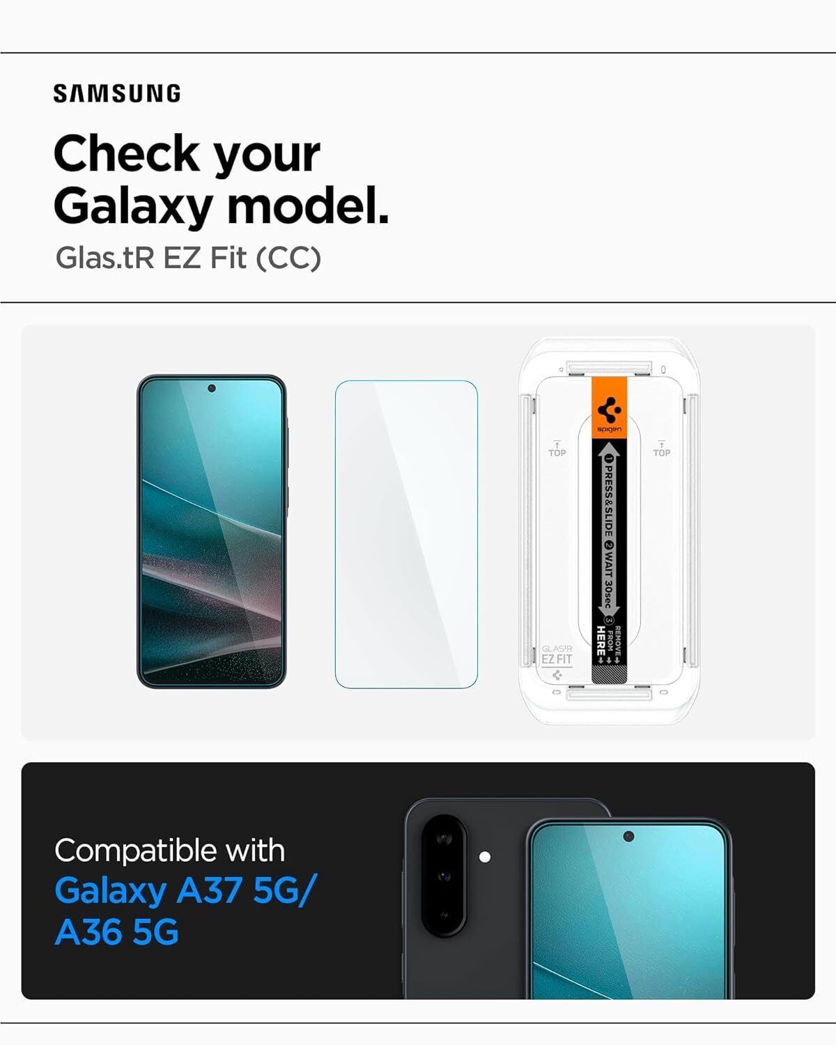 Image of Spigen Screen Guard with Applicator Kit for Samsung Galaxy A37 / A36 5G
