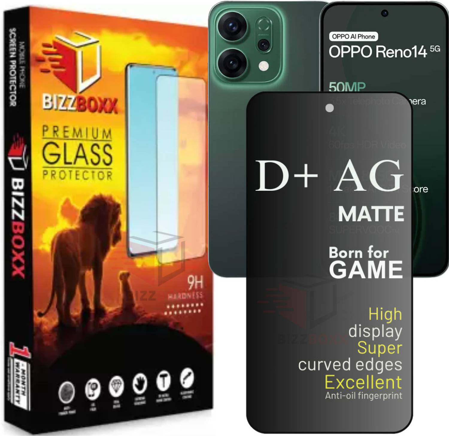 BizzBoxx Tempered Glass Guard for Reno14 D+ Matte Gaming Glass