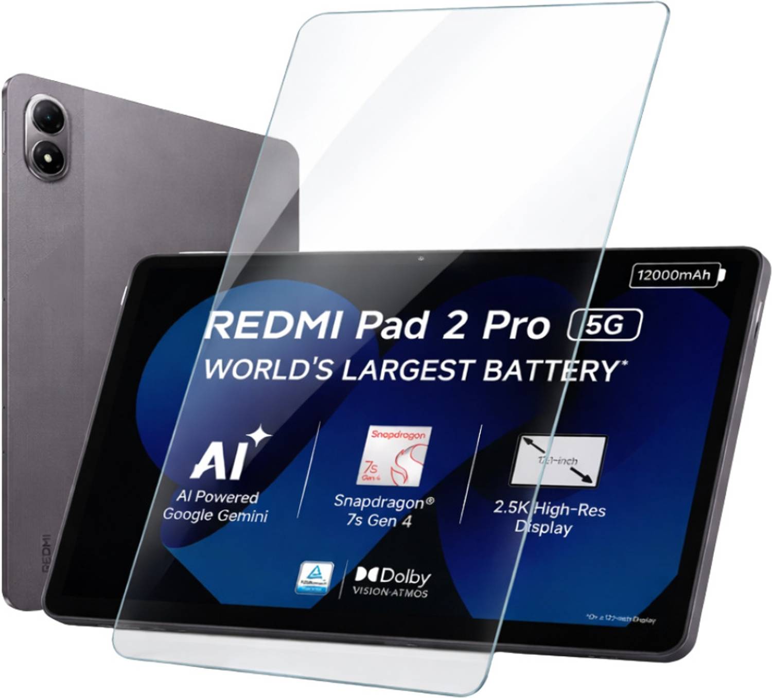 BizzBoxx Tempered Glass Guard for REDMI Pad 2 Pro 12.1 inch, Redmi Pad Pro, Perfect Fit Premium Gorilla Black Tempered Glass, Military Grade Tablet Glass Protector with Self Installation Guide, Pad 2 Pro, Pad Pro